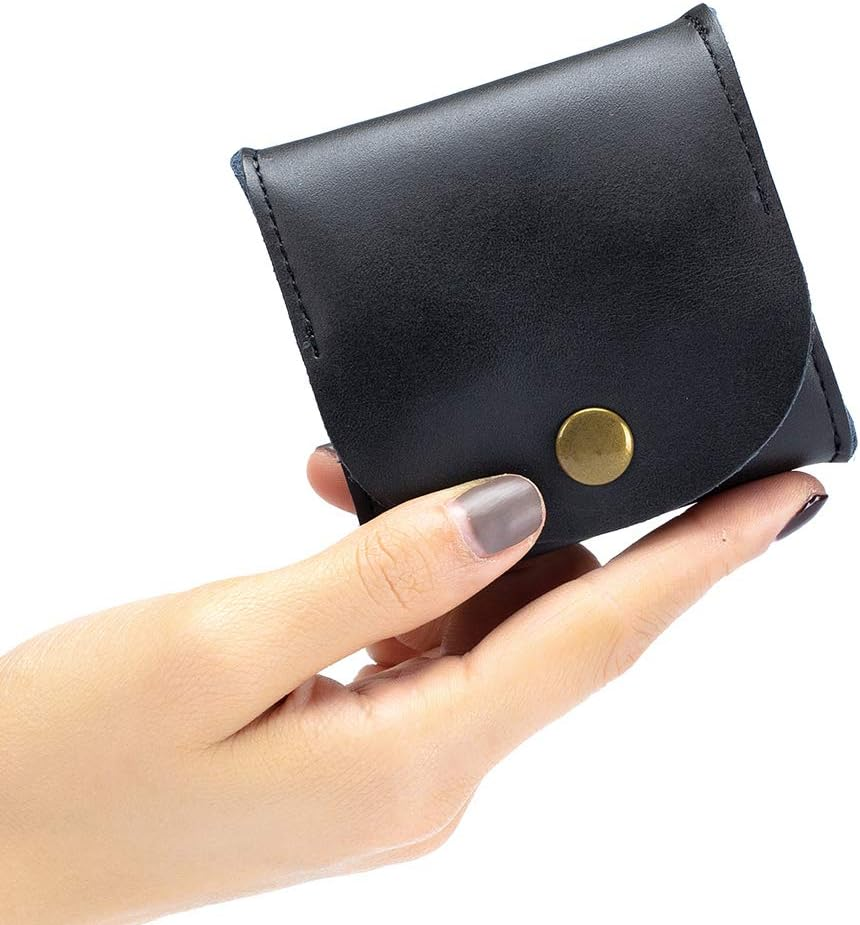 Leather Coin Purse Change Pouch Japanese Style Coin Wallet Key Bag for Women Men (Black), Black - Blue image number 6