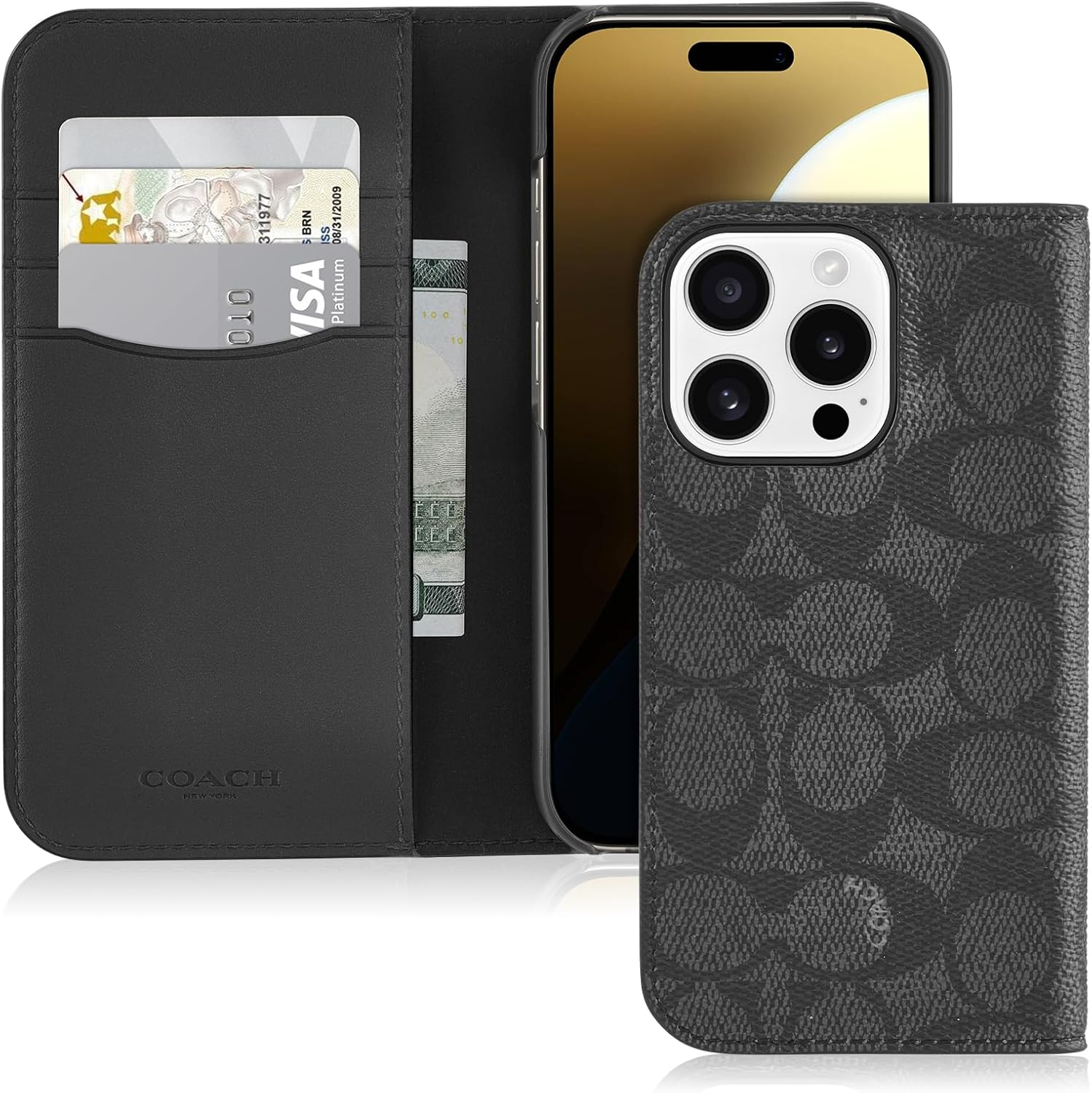 Coach Signature Canvas Wallet Folio Iphone 16 Pro Case - Designer Phone Case - Signature Charcoal image number 2