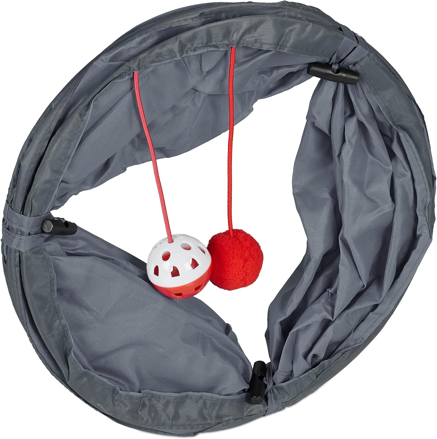 Relaxdays Cat Tunnel Foldable W X D: Approx. 48 X 26 Cm, Cat Tube with Toy and Bag, Interactive Play Tunnel, Grey