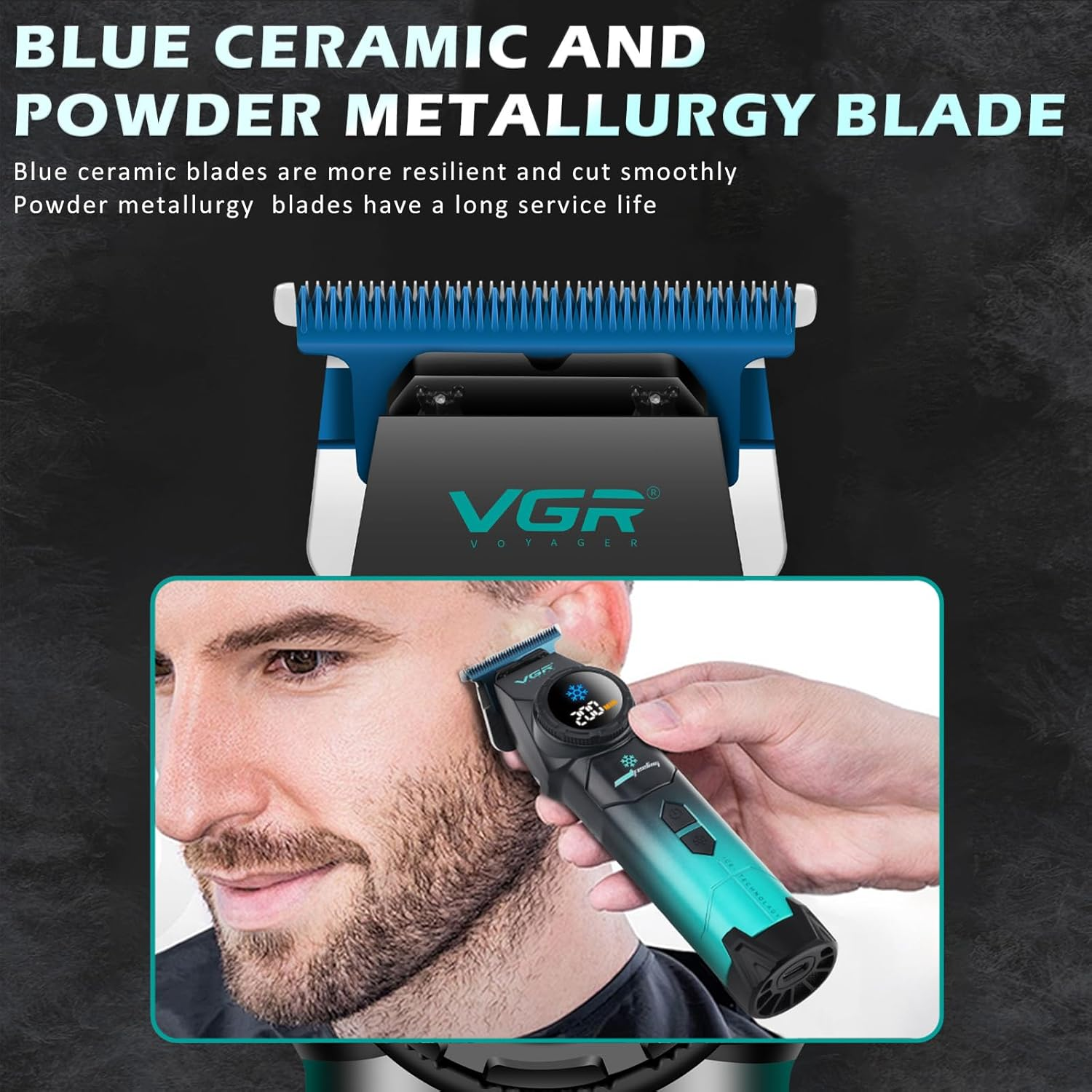 VGR 946 Professional Hair Trimmer for Men, 8000RPM High-Speed Cordless T-Blade Trimmer with Blue Ceramic & Powder Metallurgy Blade, Rechargeable Detail Clipper with 4 Guide Combs & USB Charging image number 6