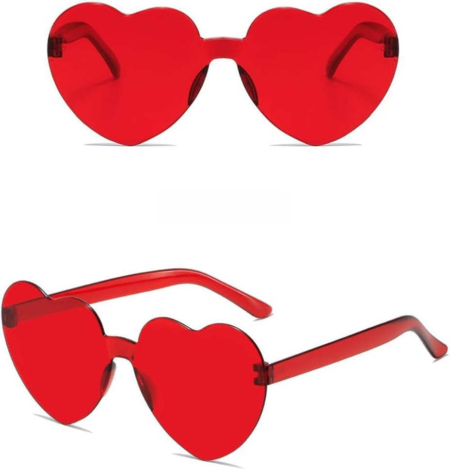 2PCS Heart Shape Sunglasses Rimless Transparent Heart Glasses Colorful Party Favors (Red) image number 1