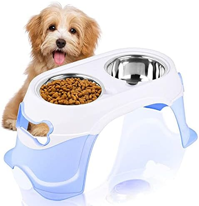 Truepal TP031 47 X 46 Cm Dual Elevated Raised Pet Dog Puppy Feeder Bowl Stainless Steel Food Water Stand Blue