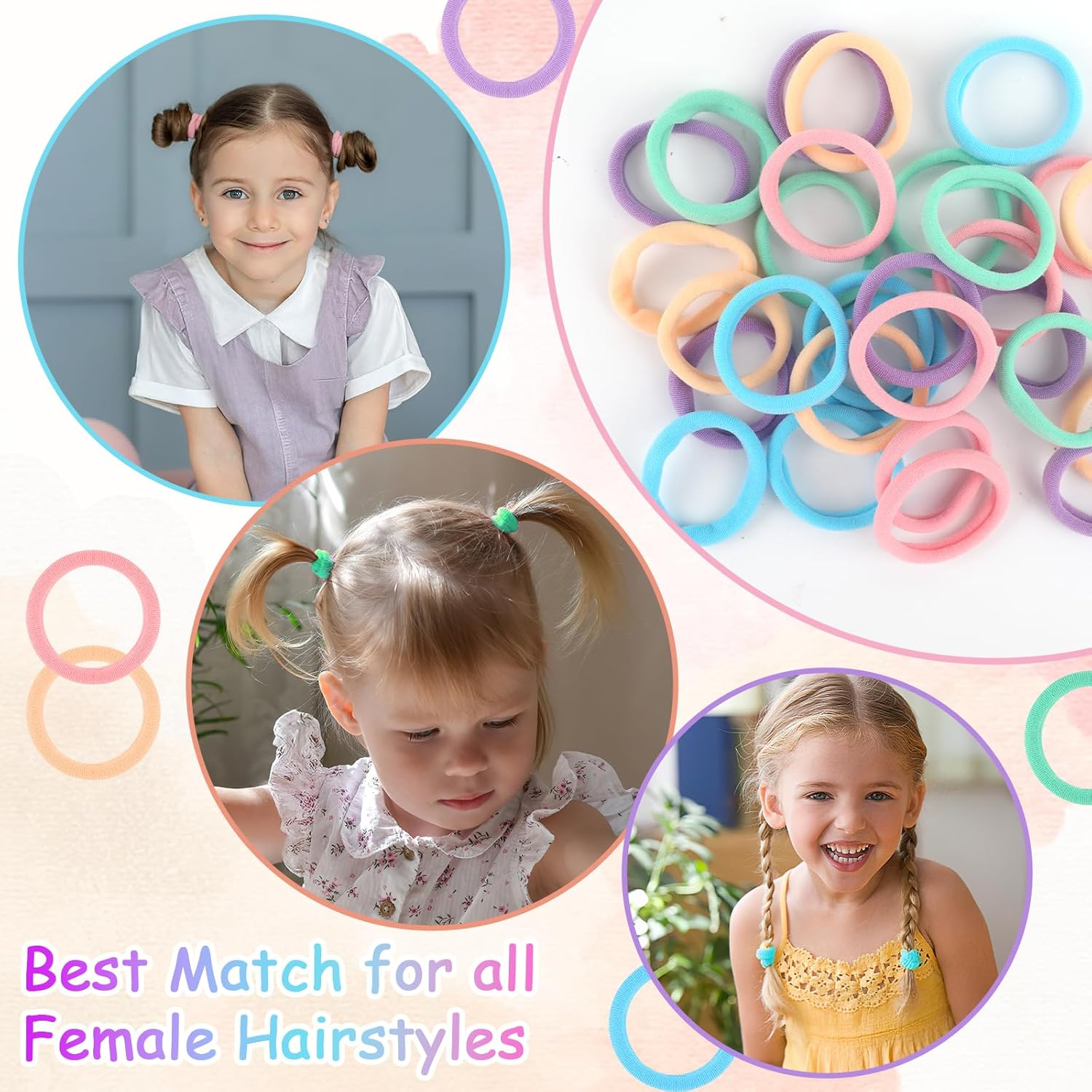 Pack of 30 Hair Bobbles Girls Colourful Hair Bobbles Women Colourful Elastic Cable Bobbles Girls Nylon Soft Hair Scrunchies for Girls Women Thick Curly Straight Hair (F-Macaron) image number 2
