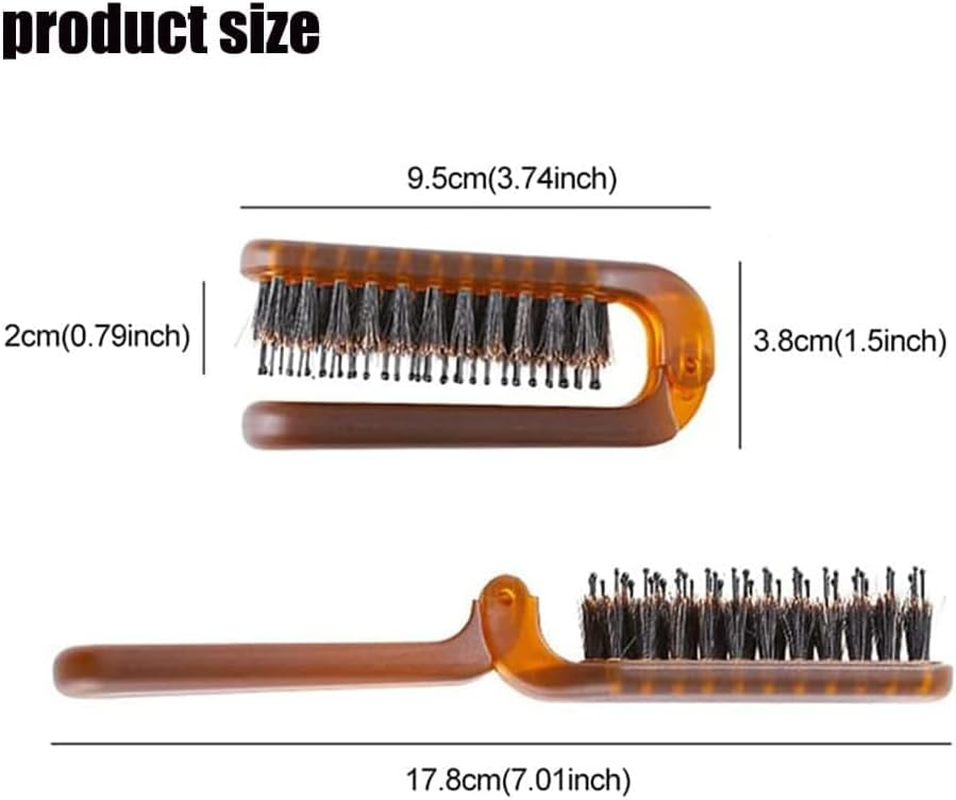 Folding Travel Hair Brush with Boar Bristles, Compact Pocket Size for All Genders and Ages, Suitable for Various Hair Types (Thin, Thick, Curly, Straight, Wet, Dry), Portable Amber Comb (Amber) image number 2