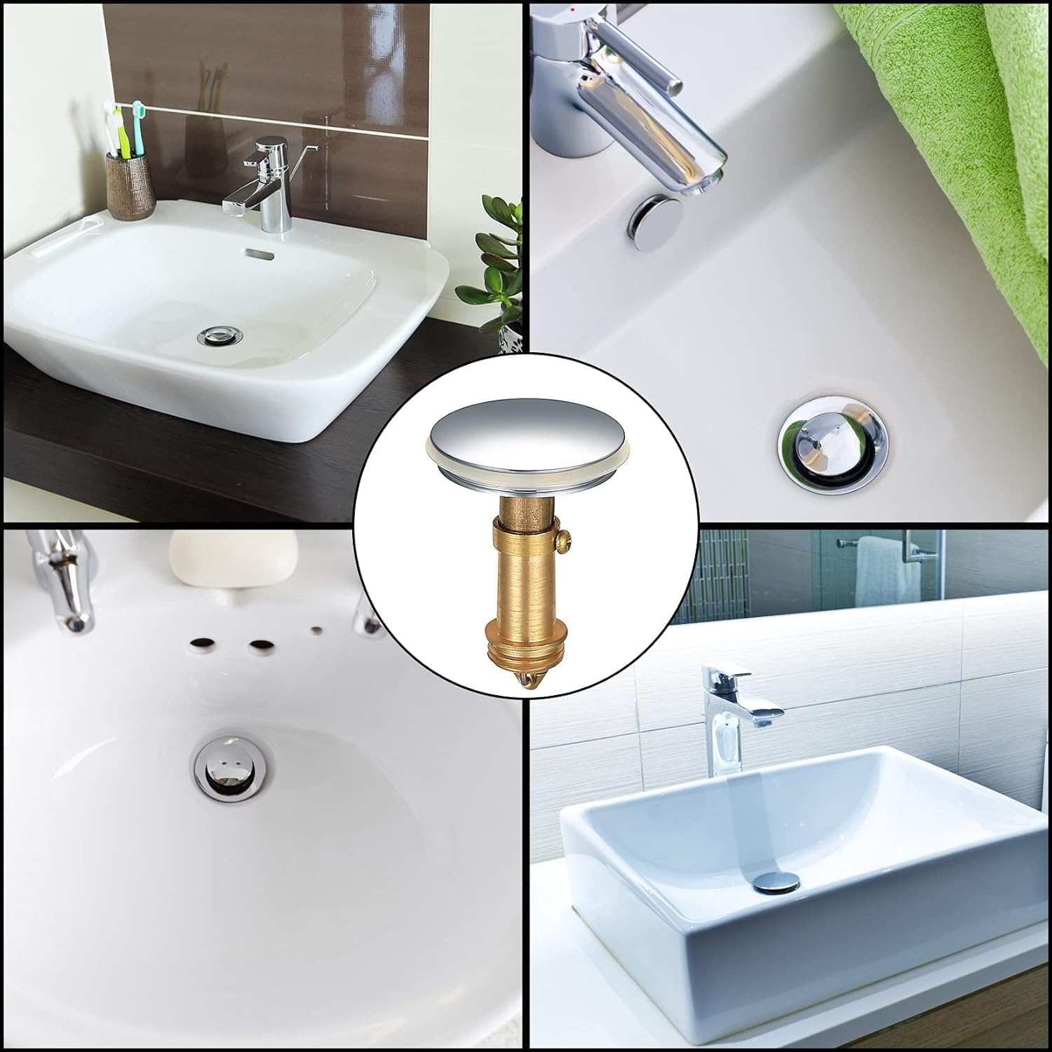 2Pcs Bathroom Sink Drain Plug Stopper, 38Mm Basin Pop up Click Clack Plug, Brass Strainer with Slotted Bolt Spring for Bath Vanity, Bathtub and Kitchen image number 1