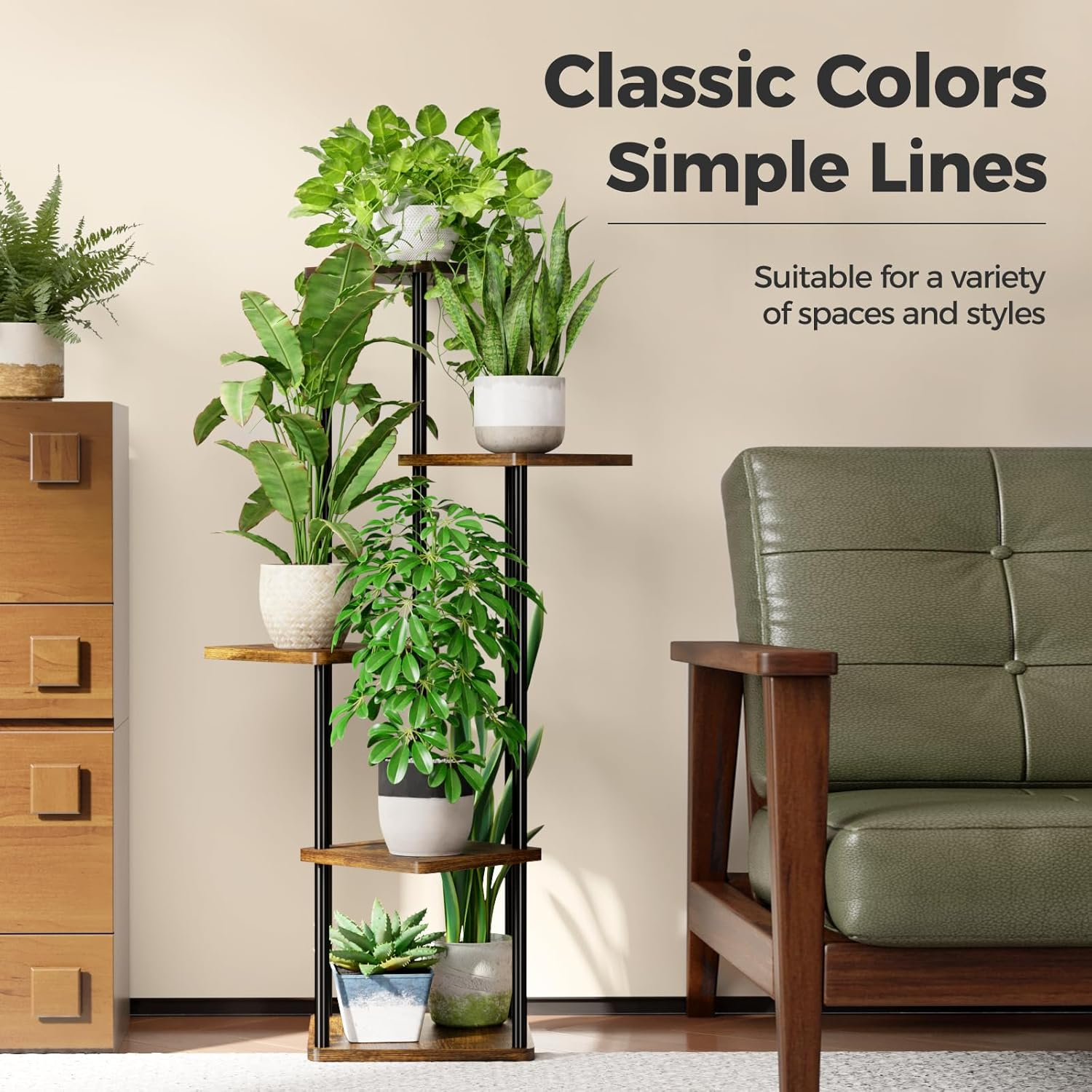 Bamworld Corner Plant Stand Indoor, 5 Tier Metal Plant Shelf for Multiple Plants, Tall Flower Stand for Patio Garden Balcony Living Room Bedroom(Brown) image number 5