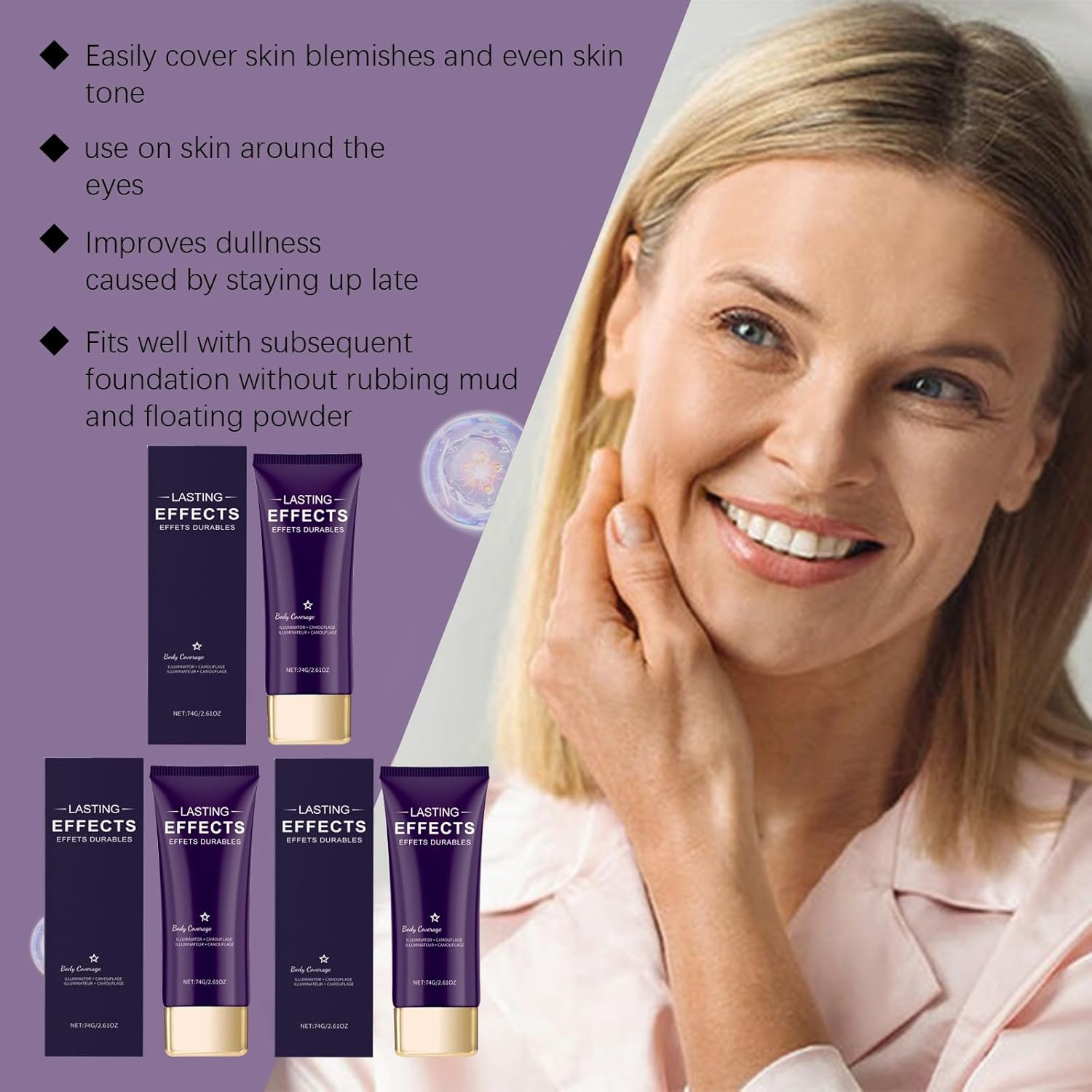 Body Coverage Perfector, All over Complexion Perfector, Tattoo Cover up Cream, Long-Lasting Lightweight Body Foundation, Waterproof Sweatproof Face Concealer, Even Skin Tone (2Pcs Natural) image number 4