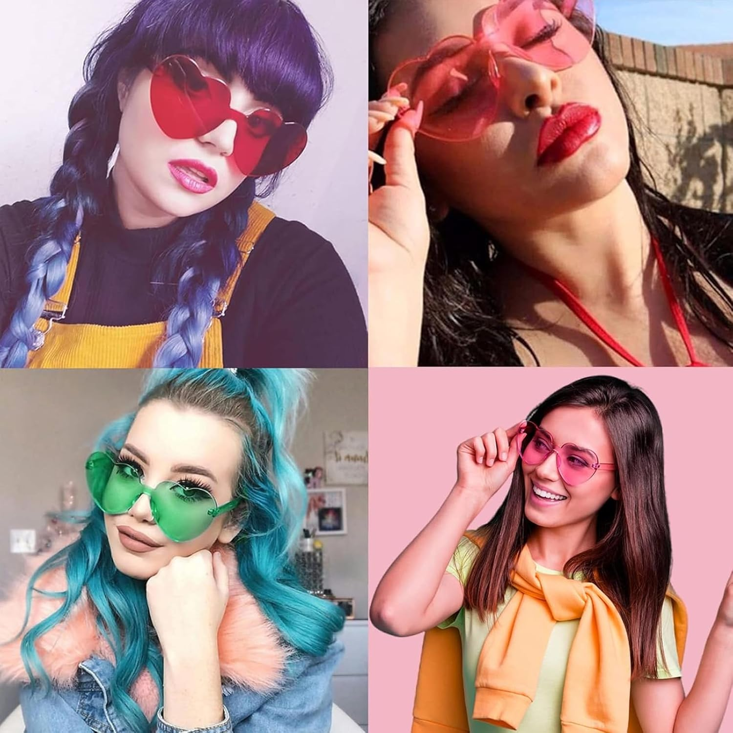 Jotia Heart Sunglasses, Heart Shaped Sunglasses for Women Rimless Transparent Candy Color Heart Glasses Funny Party Glasses Colorful Glasses image number 2