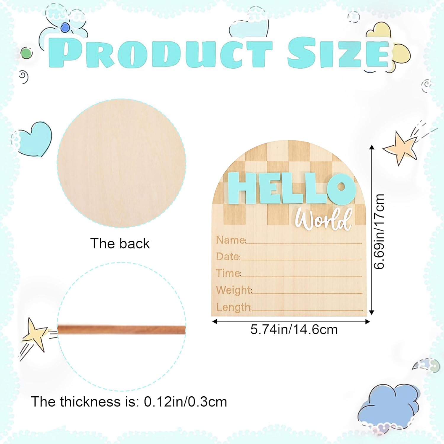 Racing Hello World Bulletin Board - Little Racer Birth Information Record,Fast Race Car Checkered Wooden Board, Newborn Milestone Announcement Sign,Hospital Nursery Racing Card Photo Props. image number 1