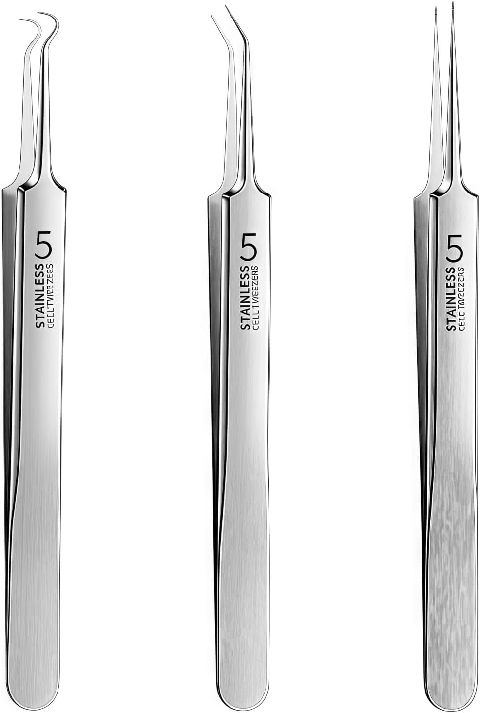 3 Pcs Silver Professional Blackhead Tweezer Professional Facial Blackhead Remover Tweezers Precision Extractor Acne Removal Kit Pimple Popper Tool with Storage Box Skin Care Tools