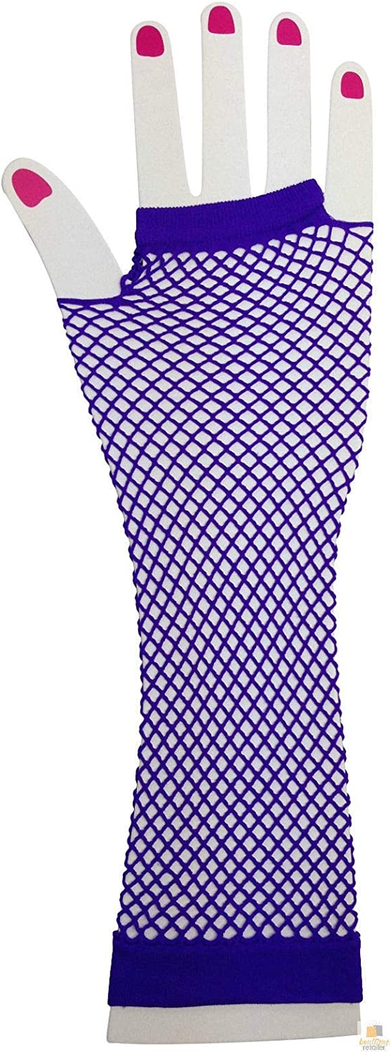 Women'S 70S 80S Elbow Length Fishnet Fingerless Gloves, Purple One Size