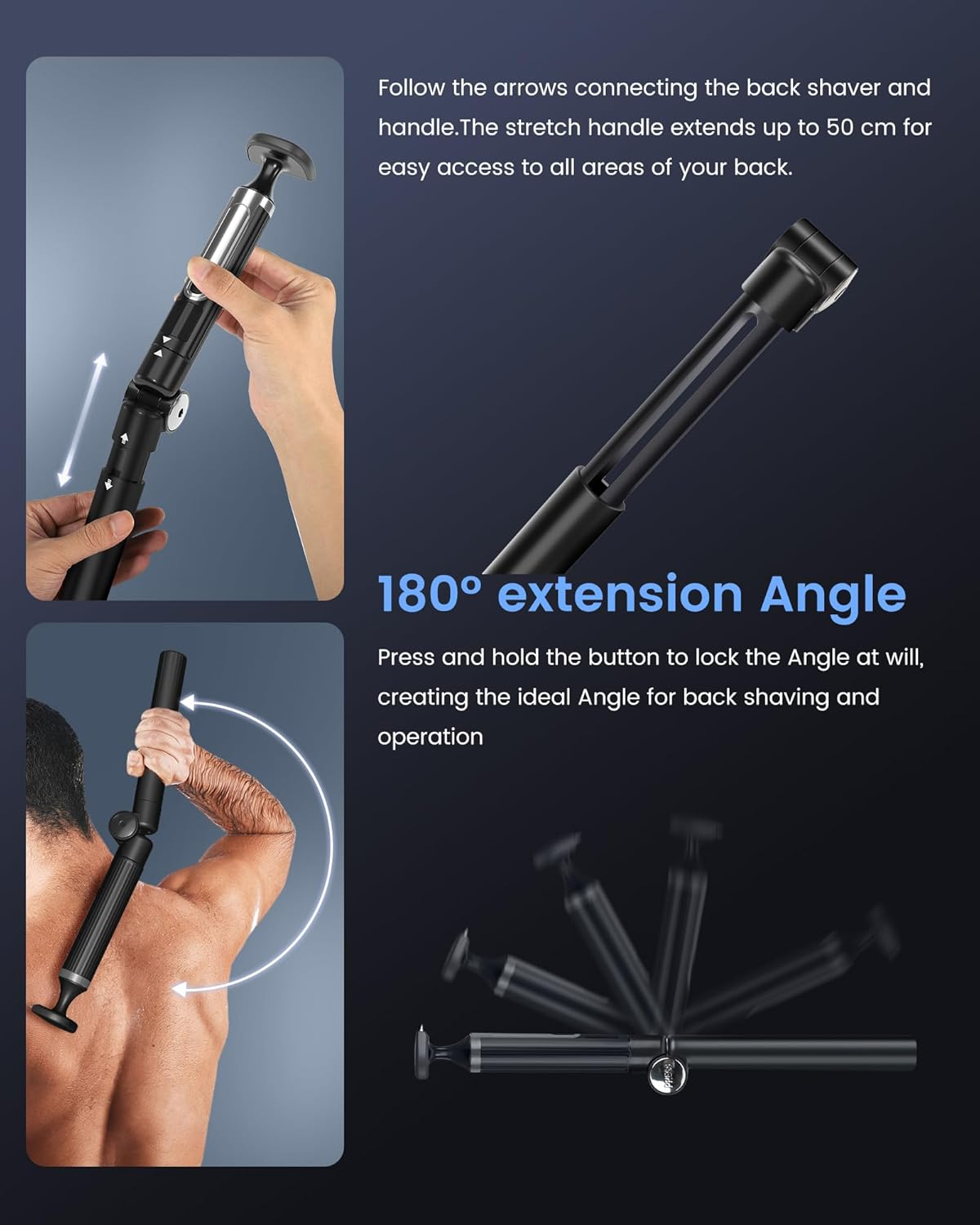 NUBACK Electric Back Shaver for Men, 3 in 1 Cordless Back Hair Trimmer for Men with Extendable Long Ergonomic Handle, Body Groomer Razor with Wider Blade (Black) image number 5