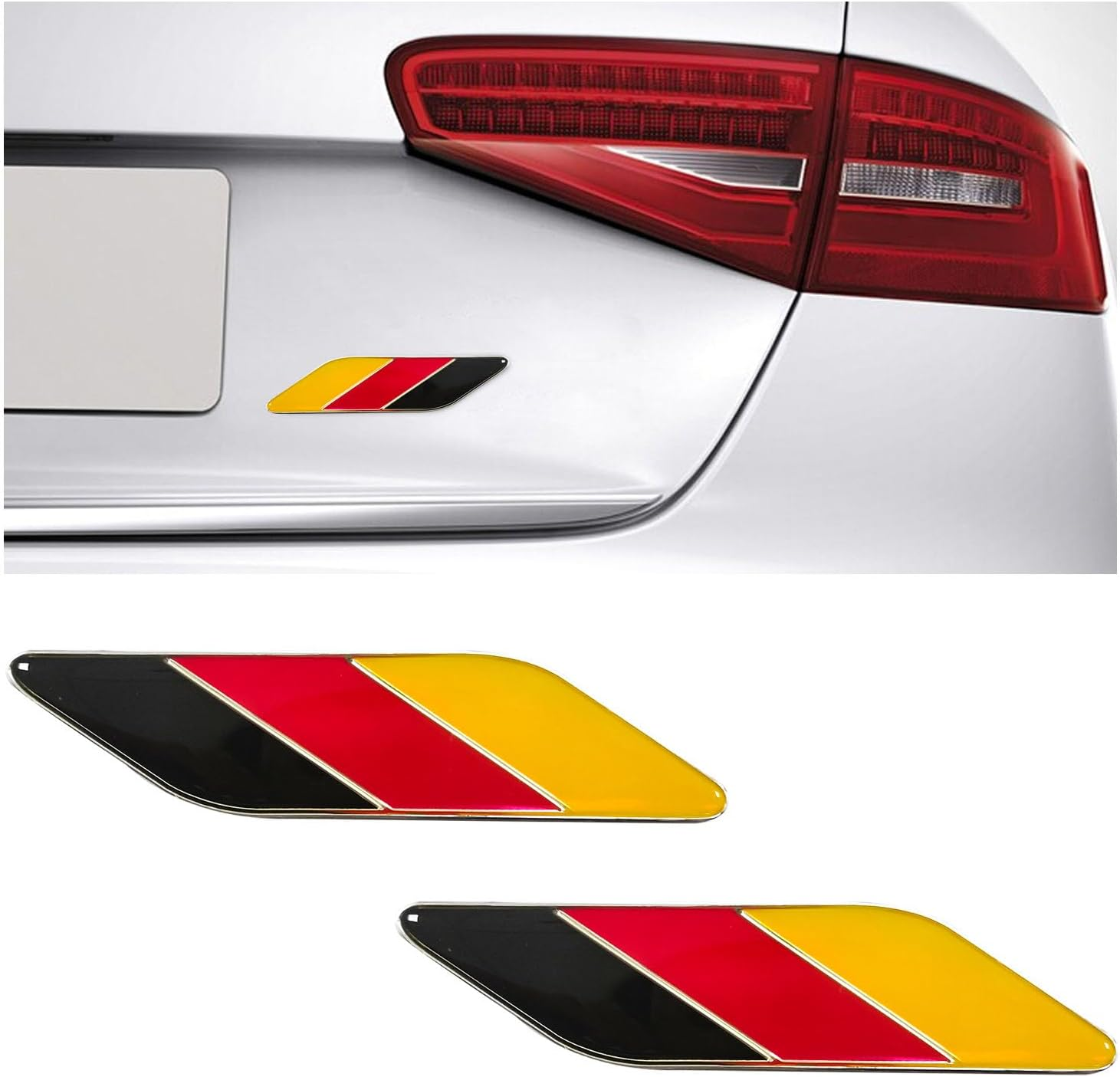Dickno 2 PCS 3D Tricolor Flag Emblem, Aluminum Car Front Fender Badge Sign Emblem, Auto Stickers and Declaration Decals, Universal Exterior Decor Accessories for All Vehicles (Germany)