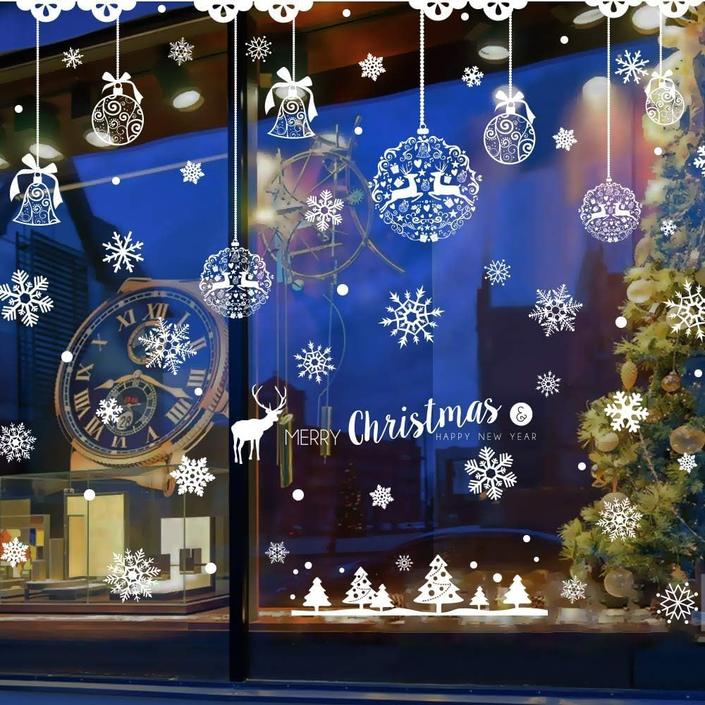 220 Pcs Christmas Window Clings Static Snowflakes Window Clings Decals Stickers Christmas Window Decorations Indoor Merry Christmas Winter Wonderland Decorations Ornaments Party Supplies image number 2