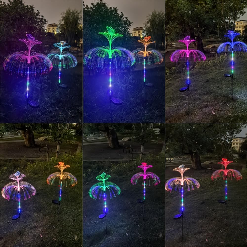 YZYOE 2 Packs LED Solar Double Layer Medulas Butterfly Lights, Seven Colour Gradient Outdoor Yard Decoration Lights, Wireless Twilight to Dawn Waterproof Garden Street Landscape Lamp image number 1