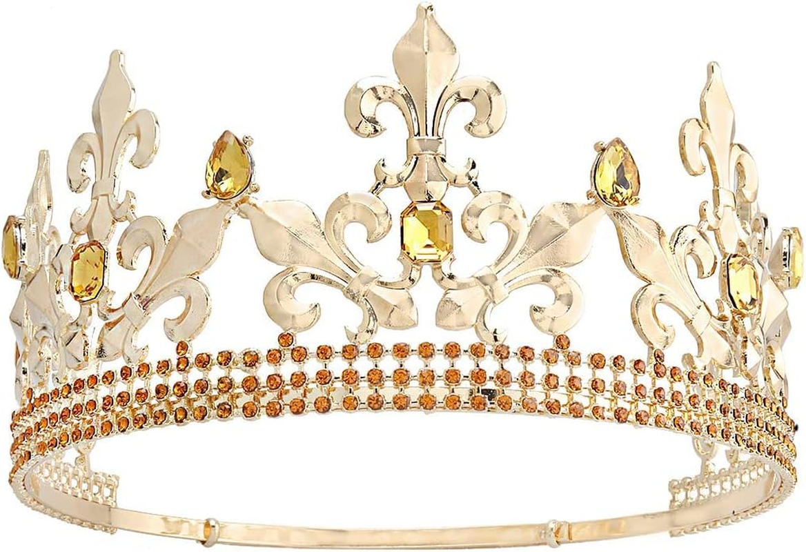 Royal King Crown Men Metal Prince Crowns Tiaras Full round for Christmas/Wedding/Prom/Pageant/Birthday Party/Photography
