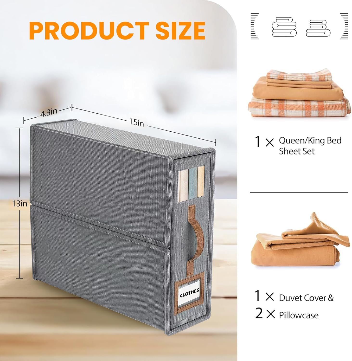 4 Pack Bed Sheet Organizers and Storage, Foldable Linen Closet Organiser with Window and Label, Home Storage & Organisation for Bedding Sheets,Duvet Covers,Blankets (Grey) image number 4