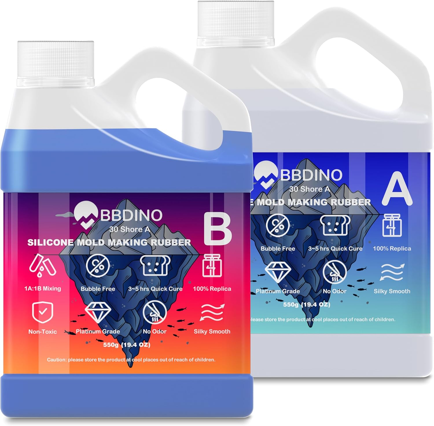 BBDINO Silicone Mold Making Kit, 30A Liquid Silicone for Mold Making, 38.8 OZ, 1A:1B Mixing, 3～5 Hours Quick Cure, Sapphire Blue image number 2