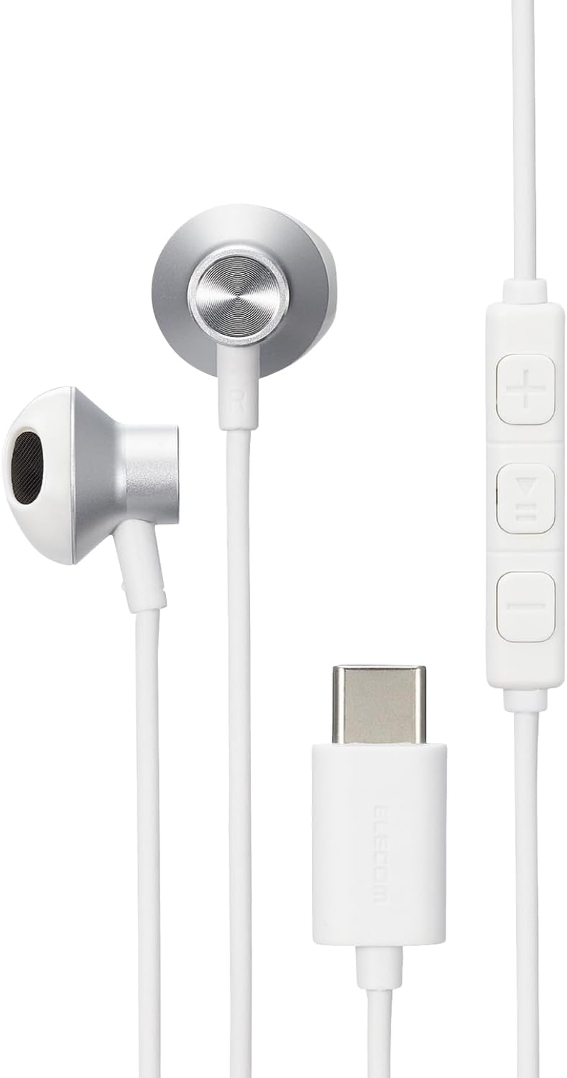 Elecom EHP-DF10IMRD Type-C Earphones with Microphone [Calls Acceptable/Audio Adjustable] Type C Semi-Open Type In-Ear Type Wired Audio and Video Shift, Remote Control, 3.9 Ft (1.2 M) Red