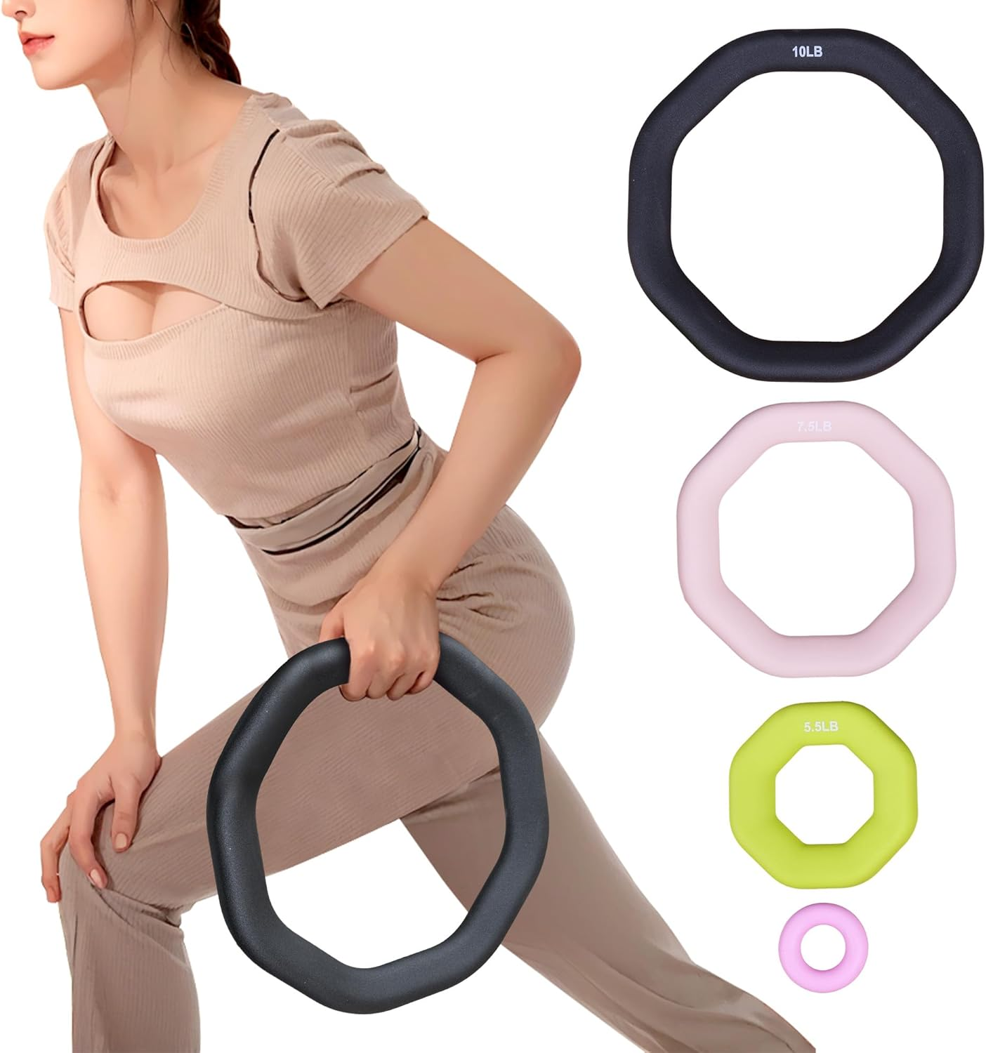 Leikefitness Weight Ring 2-In-1 Kettlebell & Dumbbell, Cast Iron+Pvc Coating, Yoga Exercise, Aerobics, Core Training, 4 in a Set (0.33LB + 5.5LB + 7.7LB + 9.9LB) image number 5