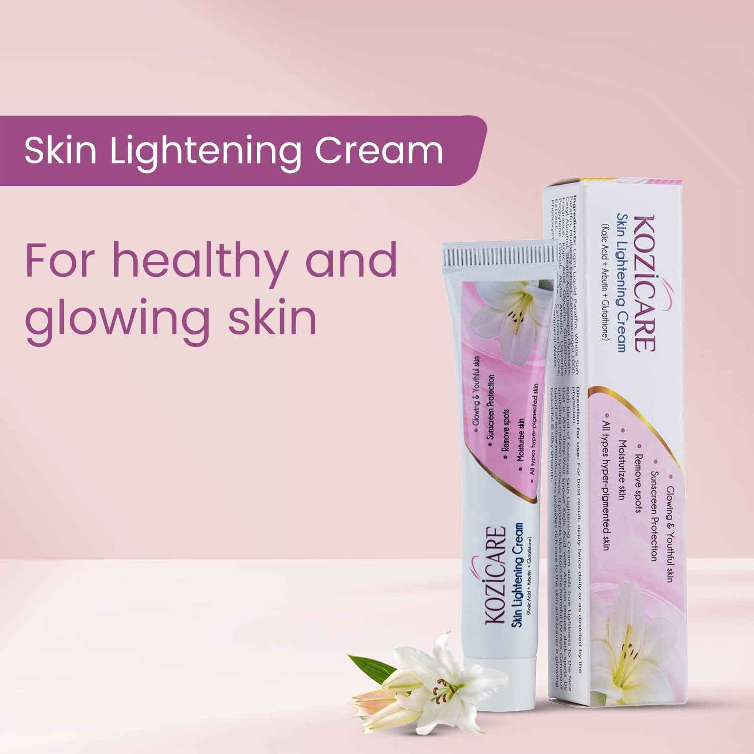 Kozicare Kojic Acid, Arbutin, Glutathione Skin Whitening & Lightening Cream,15G (Pack of 4) image number 2