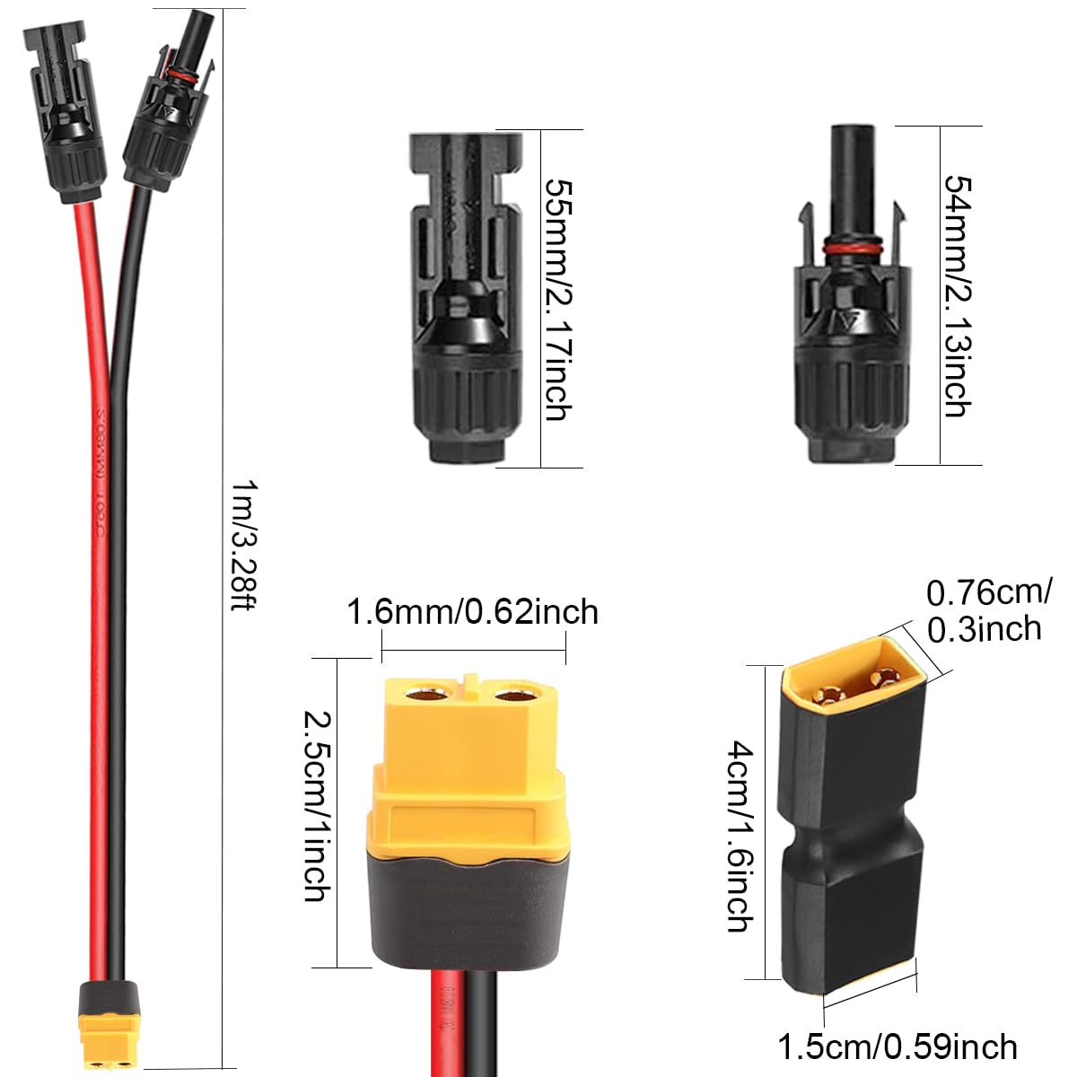 Xiatiaosann Solar Connector to XT60 Female Adapter Cable 12AWG Solar Panel Charging Cable Solar Panel Cable for Portable Power Station, Solar Panel, Solar Generator(1Meter) image number 4