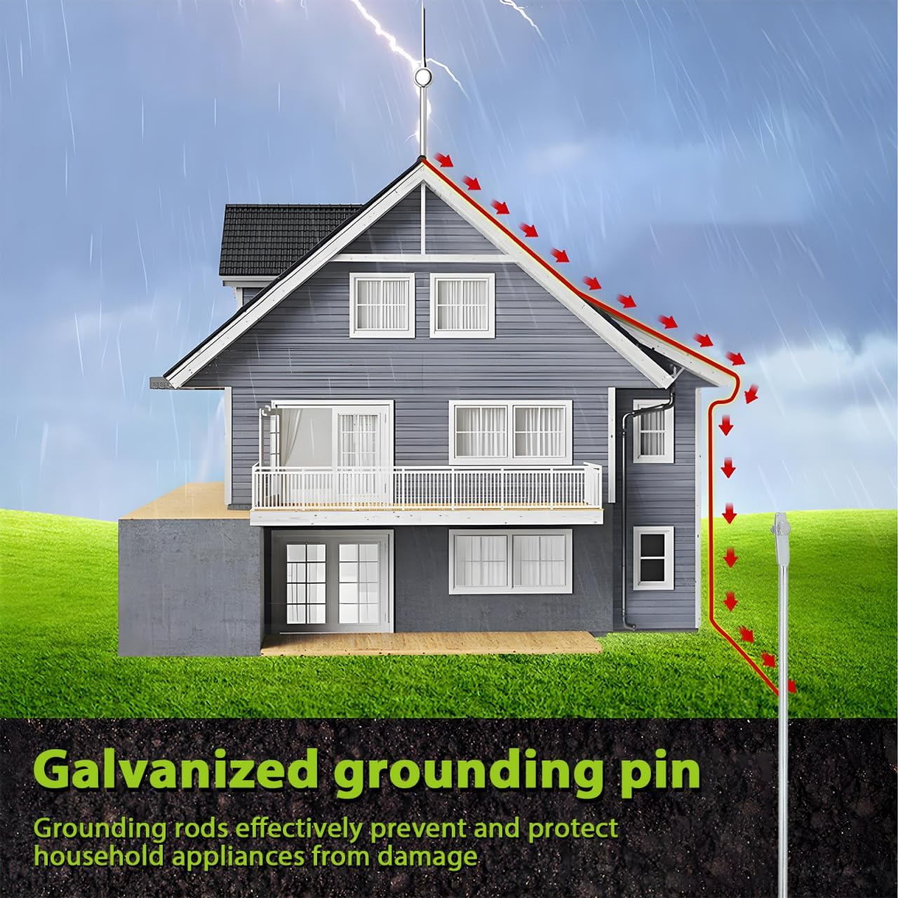 OSALADI Metal Grounding Rod Outdoor Use Electric Fence Ground Stake Kit Stake and Wire image number 2