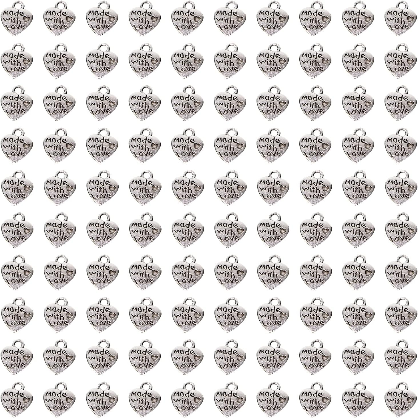 Shapenty 100PCS Mini Metal Beads Heart Shaped &ldquo;Made with Love&rdquo; Charms Bulk for DIY Craft Keychain Necklace Pendants Bracelets Earrings Jewelry Making Findings, 12 X 10Mm, Metal, Metal image number 3