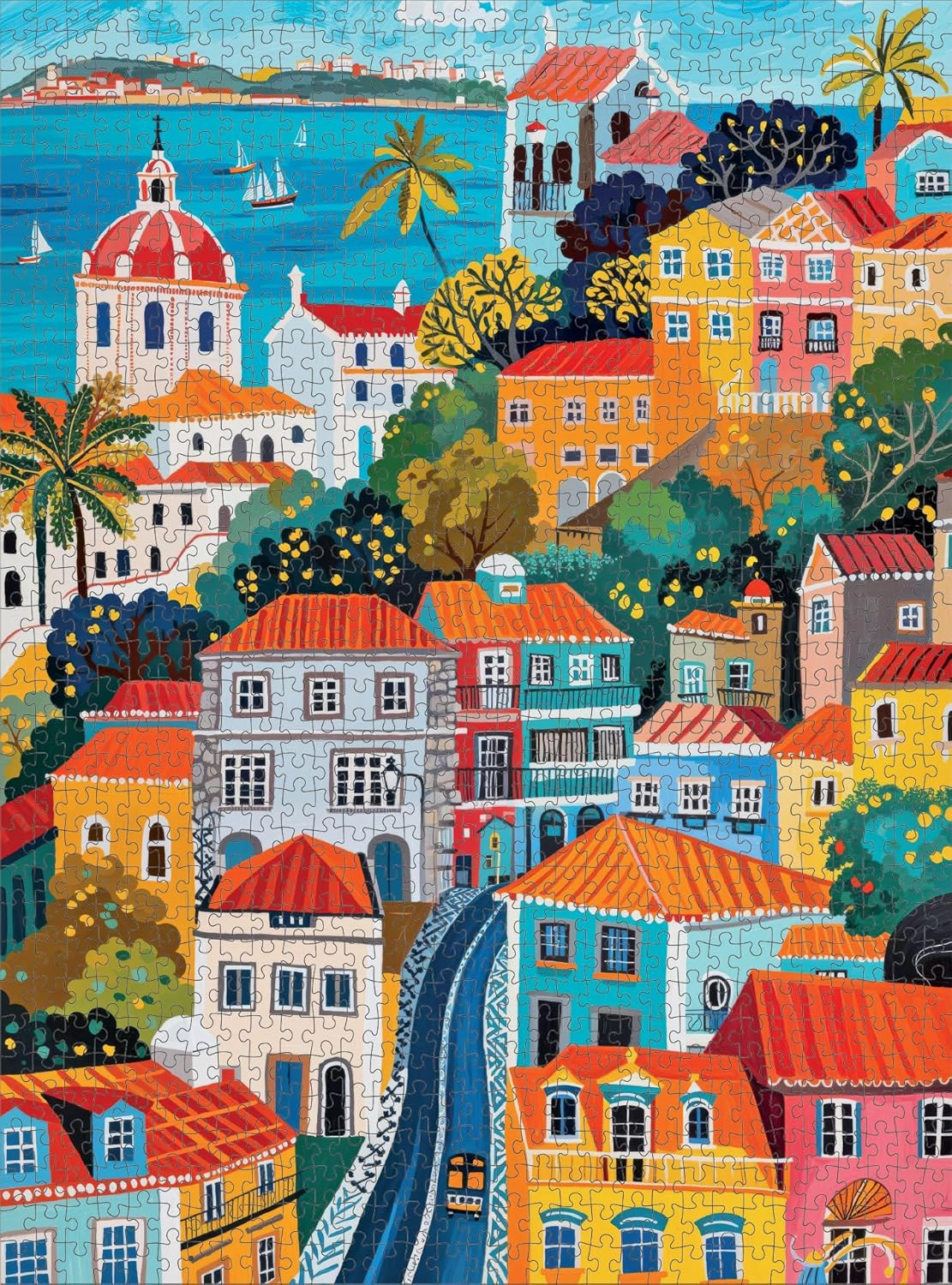 Vibrant Vistas of Lisbon - 1000 Piece Jigsaw Puzzle, Folk Art Style, Eco-Friendly Lisbon Cityscape, Bright, Colourful, Sustainable, Family Friendly Game - Cross & Glory - Bombay Bustle image number 3