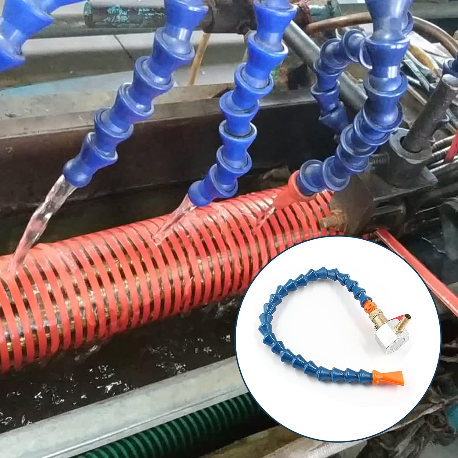 Waziaqoc 2PCS Adjustable Magnetic Base (1/4PT Thread) with 1Pc Flat Nozzle Flexible Water Oil Coolant Pipe Hose image number 1