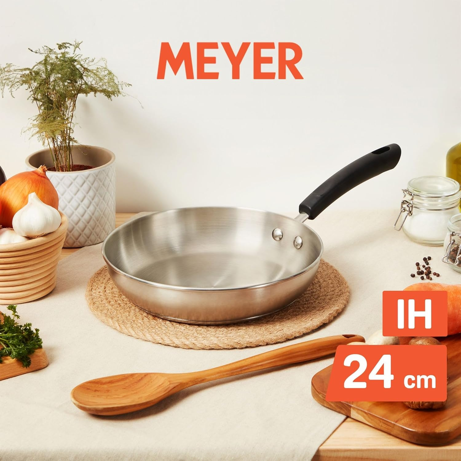Meyer Centennial Stainless Steel Frypan 24Cm, Induction Compatible, Tri-Ply Base, Scratch Resistant, Dishwasher & Oven Safe to 180&deg;C, Silver, Non-Toxic Frying Pan image number 2