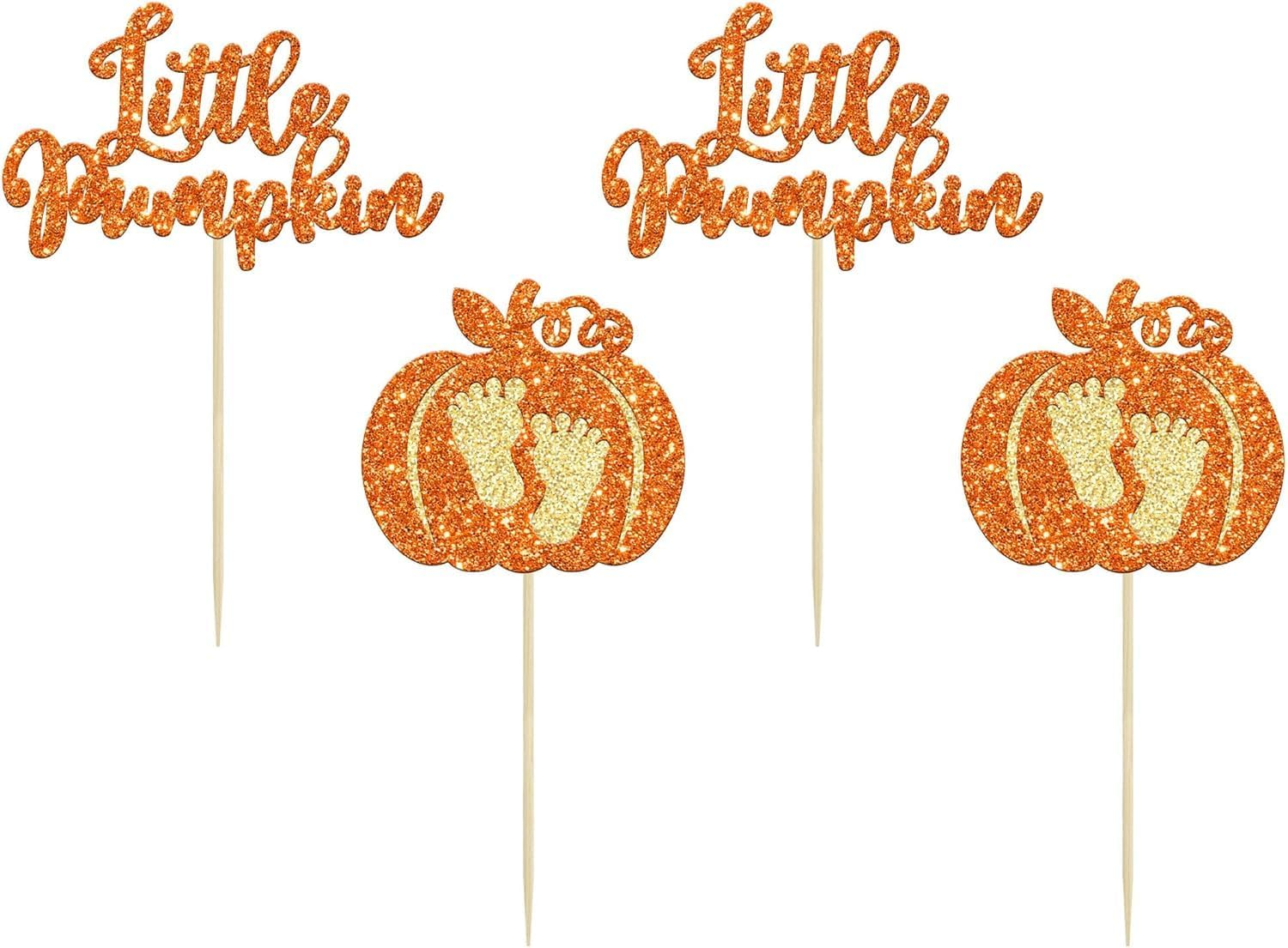Confetti! 24-Pack Glitter Pumpkin Cupcake Toppers - Little Pumpkin Picks for Baby Showers, Kids' Birthdays, and Fall Harvest Parties - Perfect Autumn Party Supply Decorations image number 6