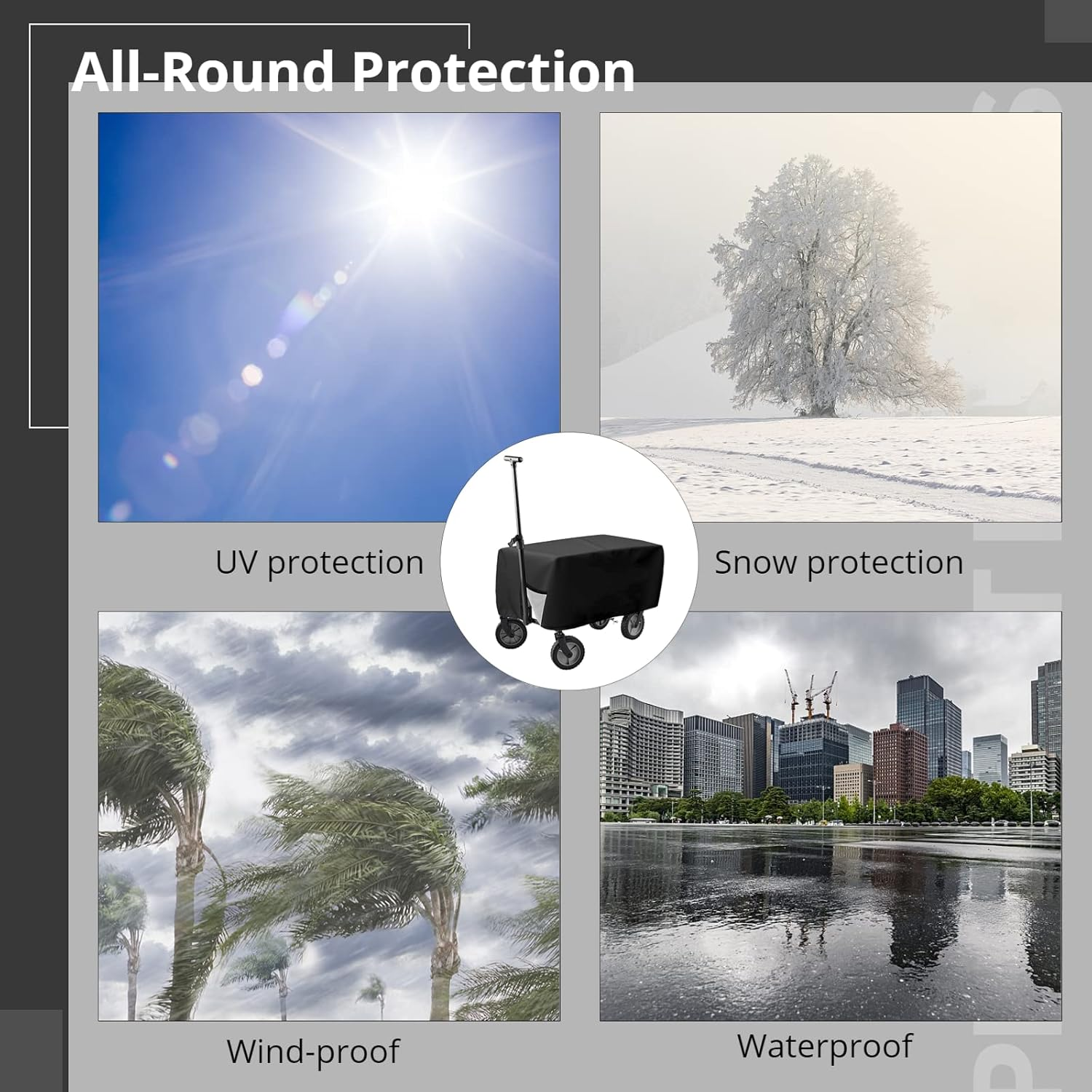 Outdoor Folding Wagon Cover 600D Oxford Cloth Protective Cover Waterproof Garden Wagon Cart Cover Heavy-Duty Dustproof Cover for Collapsible Wagon Carts (600D)