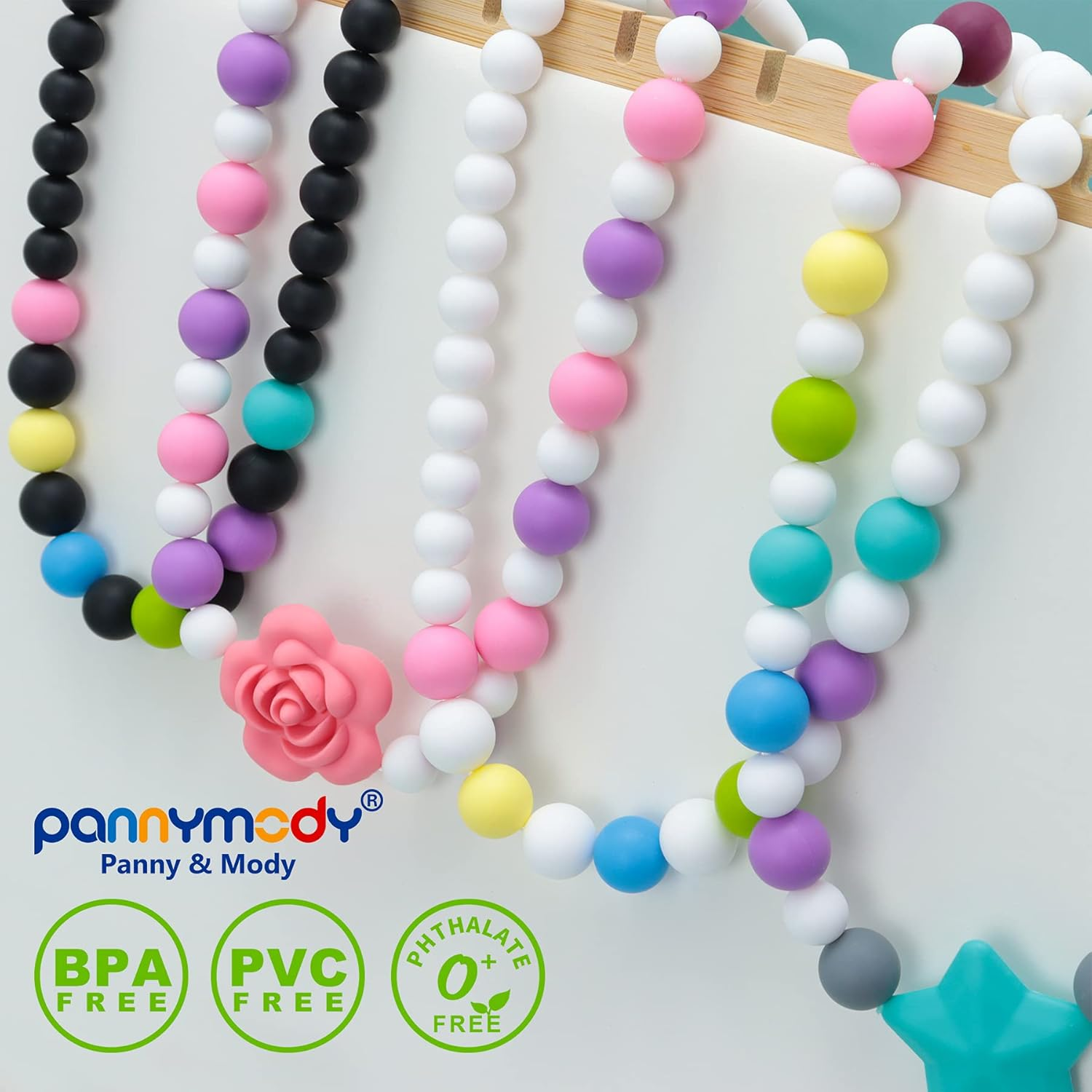 Panny & Mody Sensory Chew Necklace for Boys and Girls, Silicone Chewy Fidget Stim Toy Jewellery for Kids with Autism ADHD SPD, Oral Motor, Teething Biting Fidgeting for Special Needs (Rainbow White) image number 1