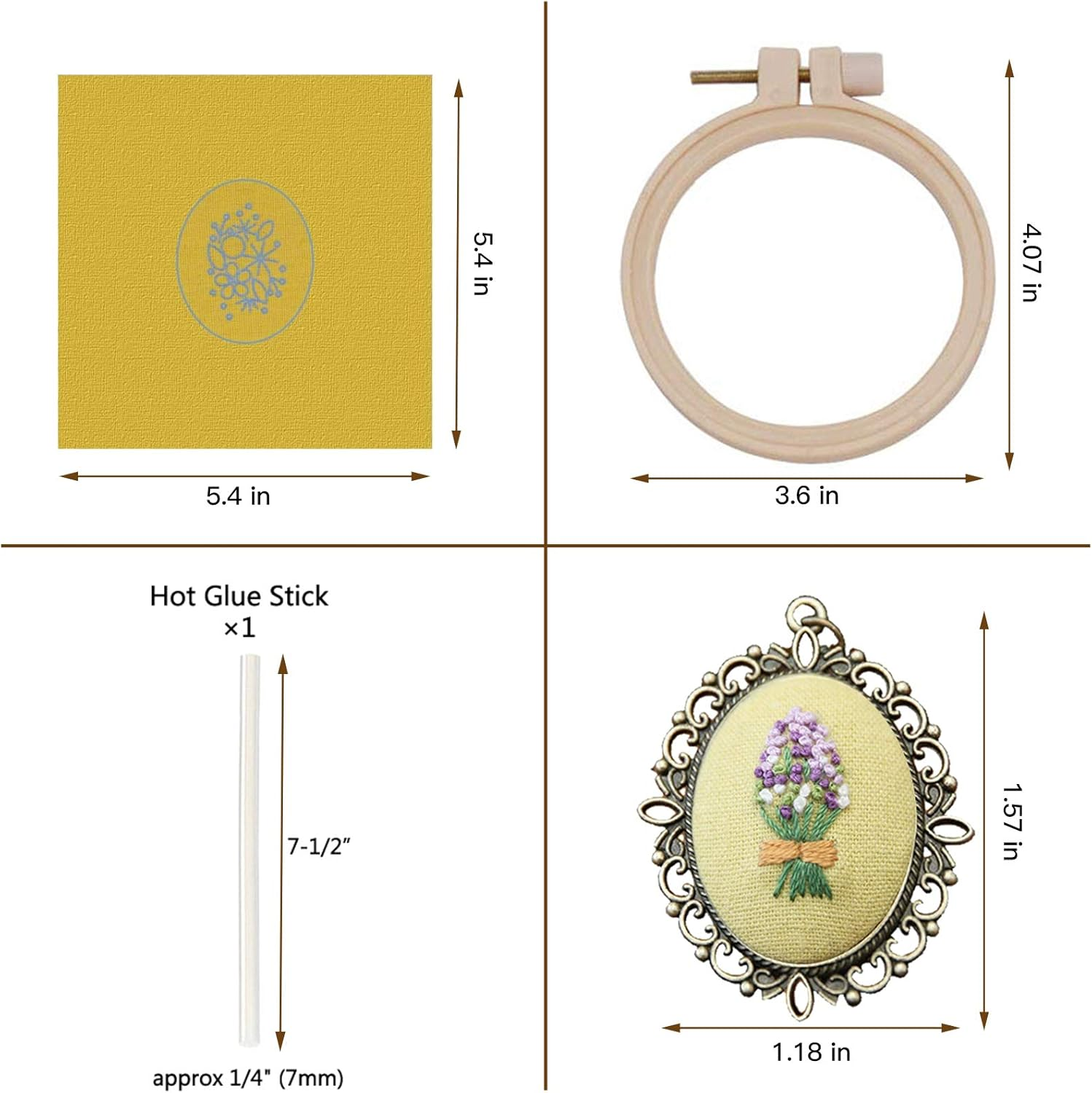 ZOCONE 4 Packs Embroidery Necklace Kit, Embroidery Pendant Kit Mini Cross Stitch Kit with Hoop, Necklace, Pendant, Stamped Pattern Cloth, Instructions, Etc., Embroidery Kit for Adults - Clear image number 3