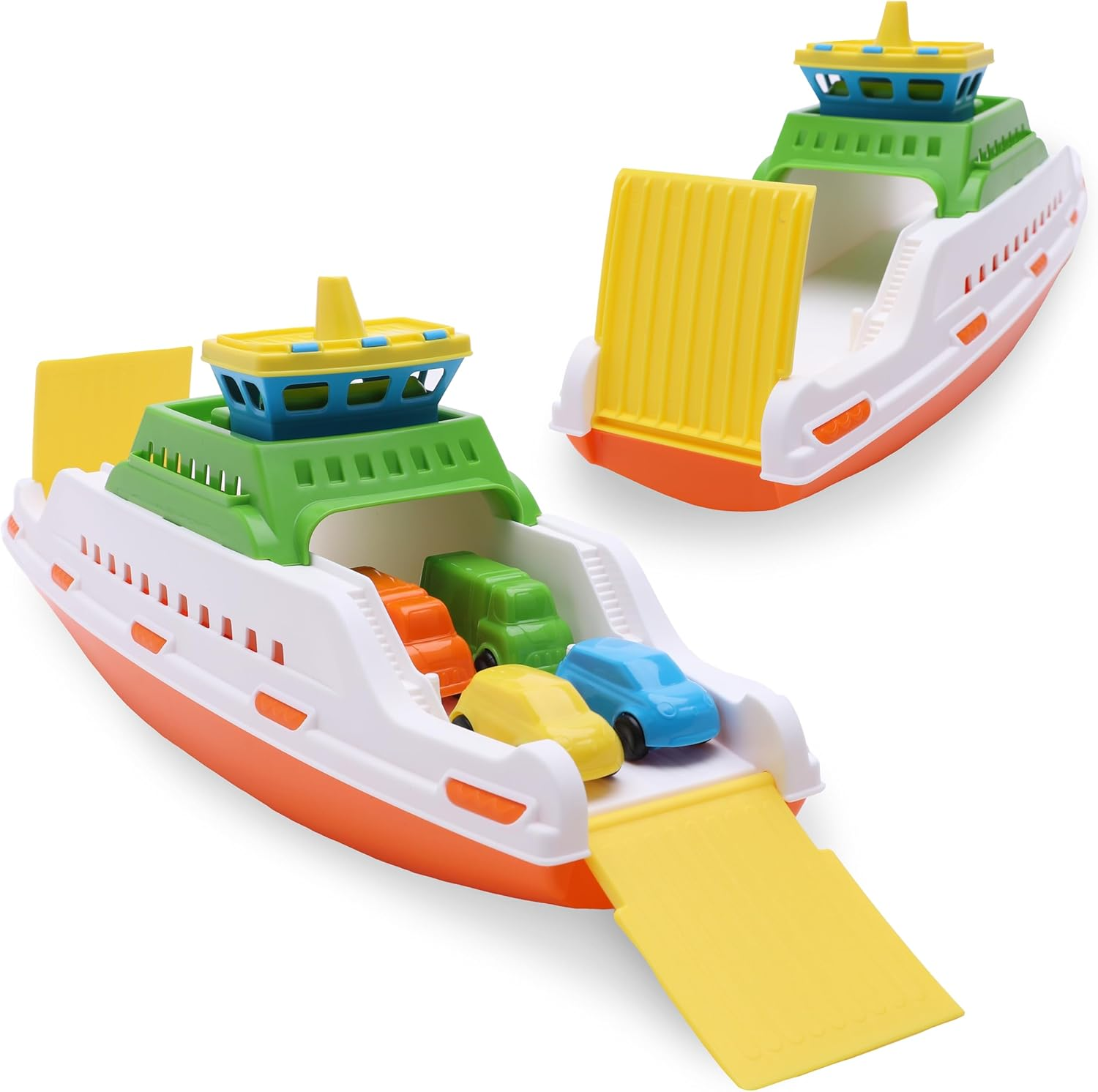 Toyland&reg; 39Cm (15") Colourful Ferry Boat with Moveable Ramps & 4 Mini Cars - Kids Floating Water Toy - Pool & Bathtime Toys - 3 Years + image number 2