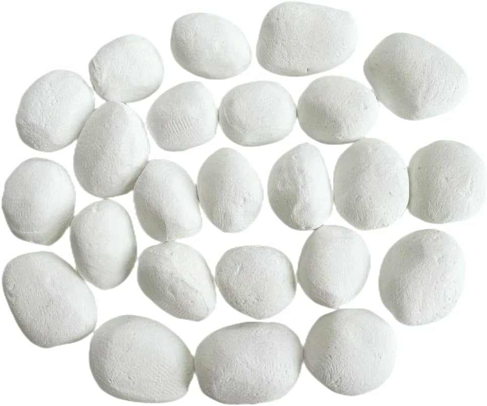 24 Gas Fireplace Pebbles, Gas Logs, round Ceramic Pebbles for Indoor Outdoor Fireplaces and Fire Pits, Decorative Landscape Stone (White) image number 5