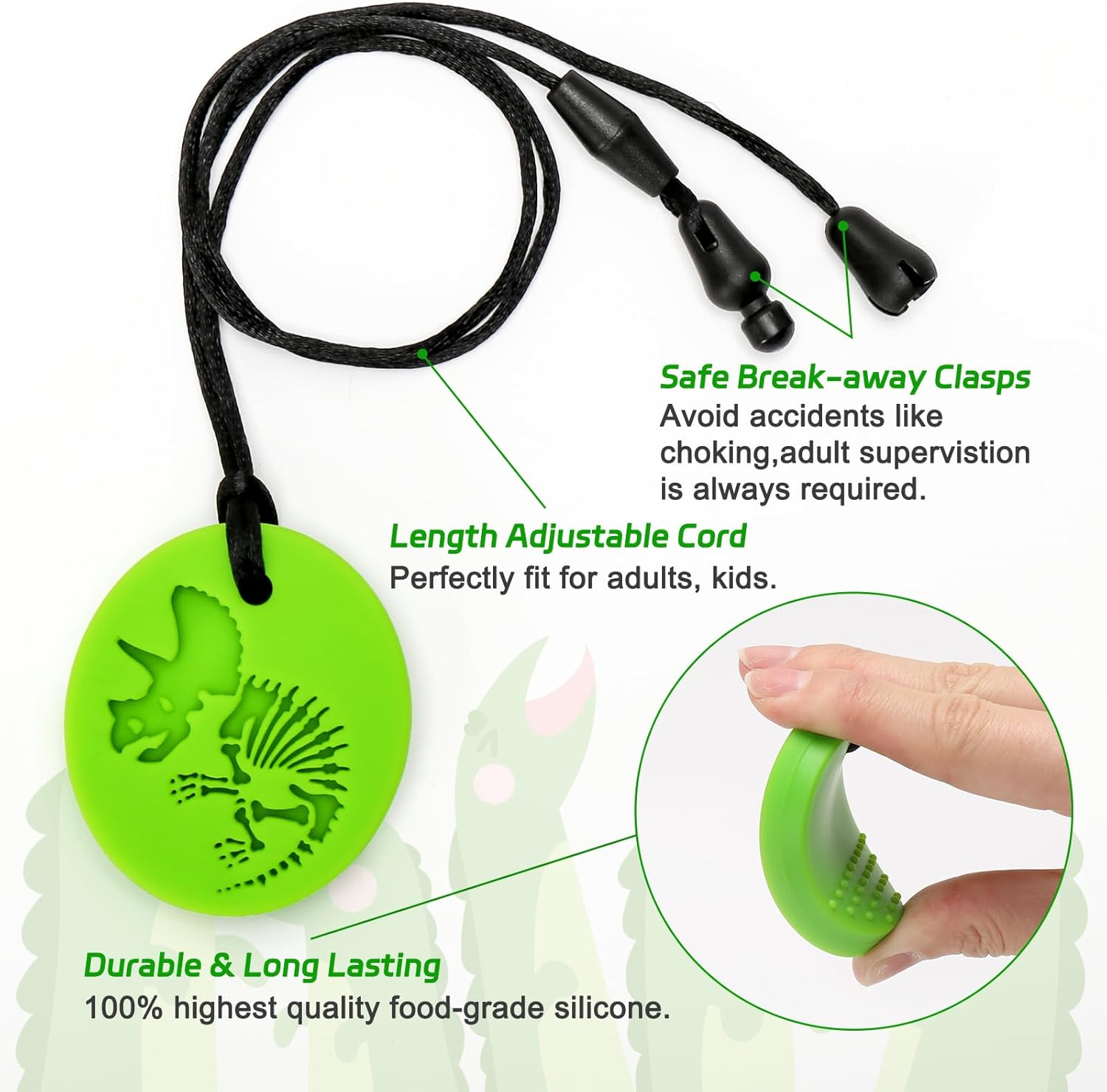 MR.TIMELAG Chew Necklace, 4 Pack Sensory Chew Necklace Bundle for Kids with Teething, ADHD, Autism, Oral Motor Chewy Teether, for Boys&Girls,Silicone Necklace Made from Food Grade Silicone Safety image number 4