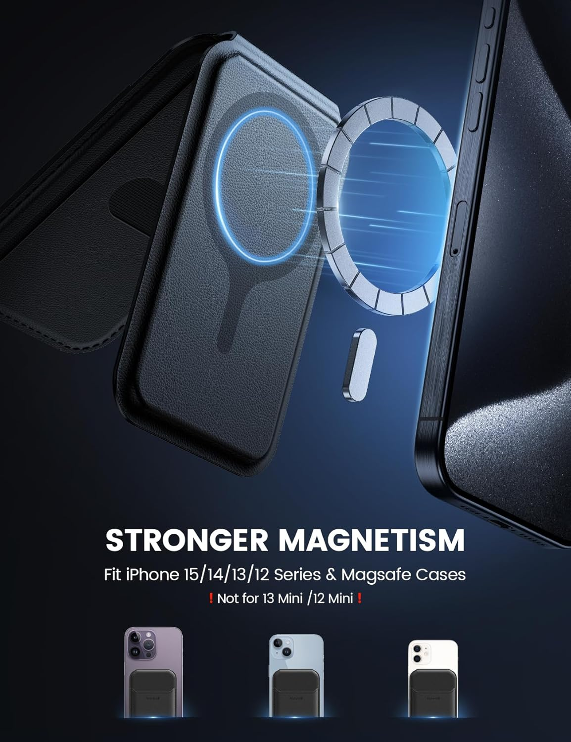 65G Lightweight for Mag Safe Wallet Stand - Upgraded Slim Phone 3 Cards Holder, Adjustable Leather Apple Iphone Wallet Stand, Magnetic for Iphone 16/15/14/13/12, Not for Mini, Mag Safe Accessories image number 6