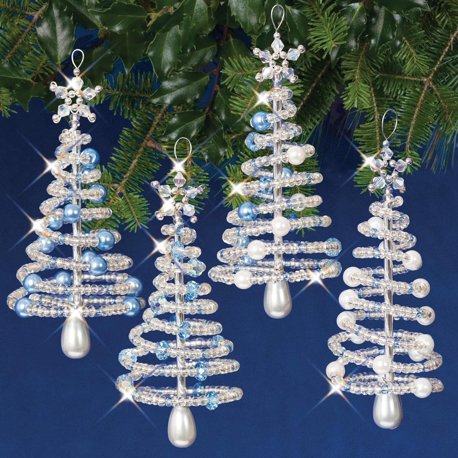 Solid Oak Nostalgic Christmas Beaded Cyrstal Ornament Kit-Frosty Crhistmas Trees Makes 4 image number 2