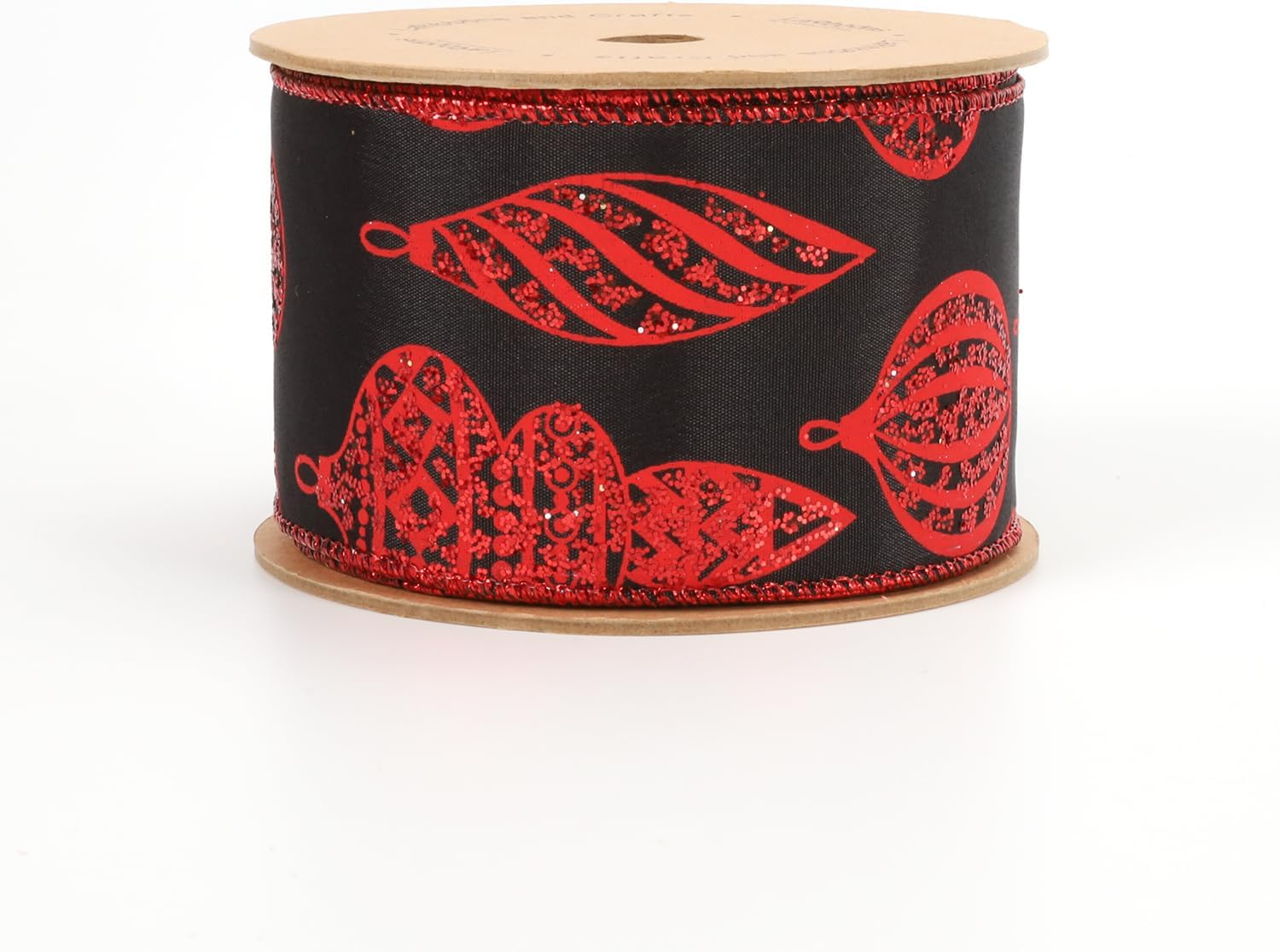 Black and Red Glitter Ornament Wired Ribbon, 10 Yards 2.5 Inch Wide Christmas Ribbon for Tree, Gift Wrapping, Wreaths, Bows, Holiday Decoration