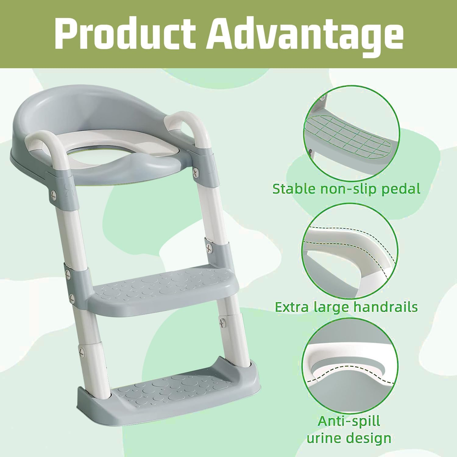 Potty Training Seat with Step Stool Ladder,Potty Training Toilet for Kids Boys Girls, Toddlers-Comfortable Safe Potty Seat with Anti-Slip Pads (Grey New) image number 2