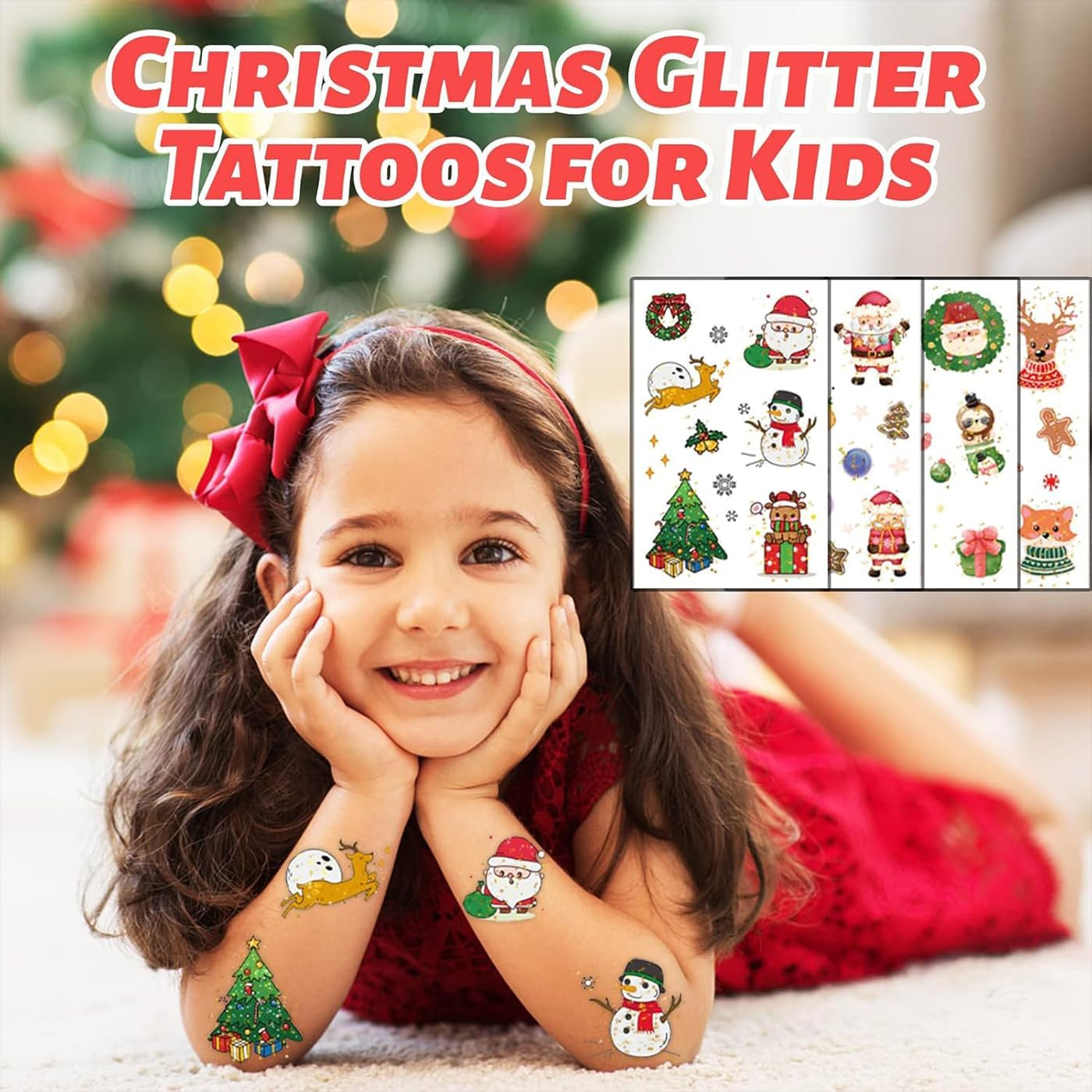 Itadaku 12 Sheets Glitter Christmas Tattoos, Sparkly Temporary Tattoos, Xmas Party Favors, Stocking Stuffers & Christmas Eve Gifts image number 2