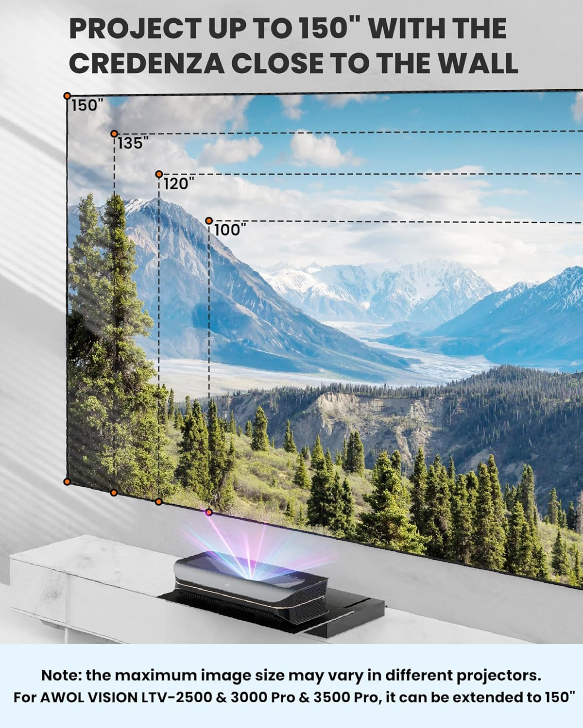 AWOL VISION IC-A150 Motorized Slider Tray for Ultra Short Throw(Ust) Projector, Extend to 135" Picture, Automatically Retractable Tray Telescopic Design, Smart Syncs with Projector'S Power image number 4