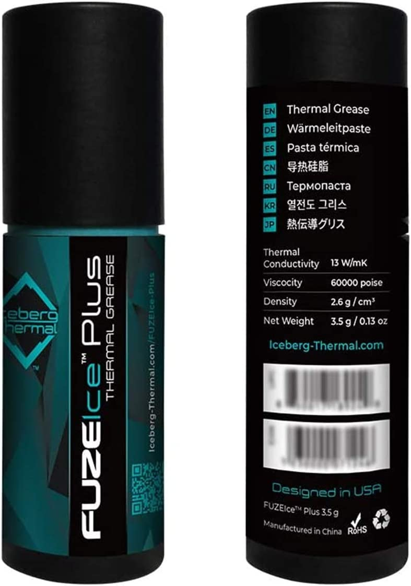 Iceberg Thermal Fuzeice plus Thermal Compound Paste 13 W/Mk, Carbon Based High Performance, Heatsink Paste, CPU for All Coolers, Interface Material, 3.5 Grams