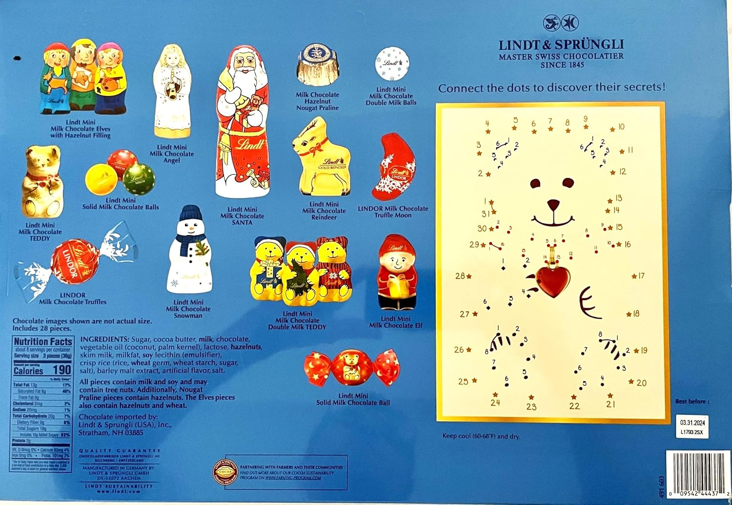 Lindt Christmas Advent Calendar 2023, Assorted Chocolates, 10.2 OZ, Sealed. image number 1