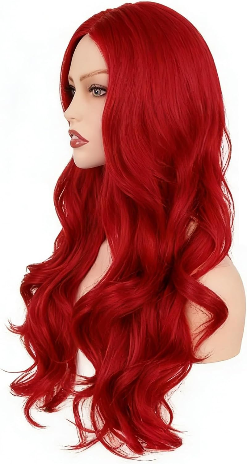 GYHWOFUL Red Wig Women'S Long - 60 Cm Wavy Middle Parting Synthetic Wig Women for Cosplay, Carnival, Halloween, Party & Daily Life, Natural Red Wig for Women image number 6