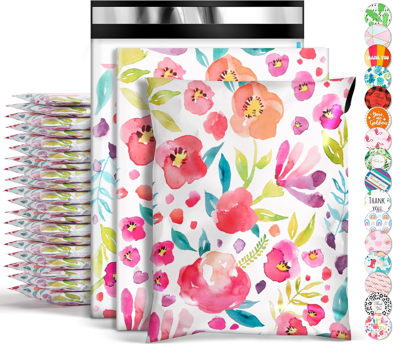 Oududianzi 100PCS Large Poly Mailers, 10X13 Inch Shipping Bags, Fashion Envelopes, Plastic Packaging Mailing Bags, Self-Seal Poly Mailers for Small Business, Clothing - Floral image number 1