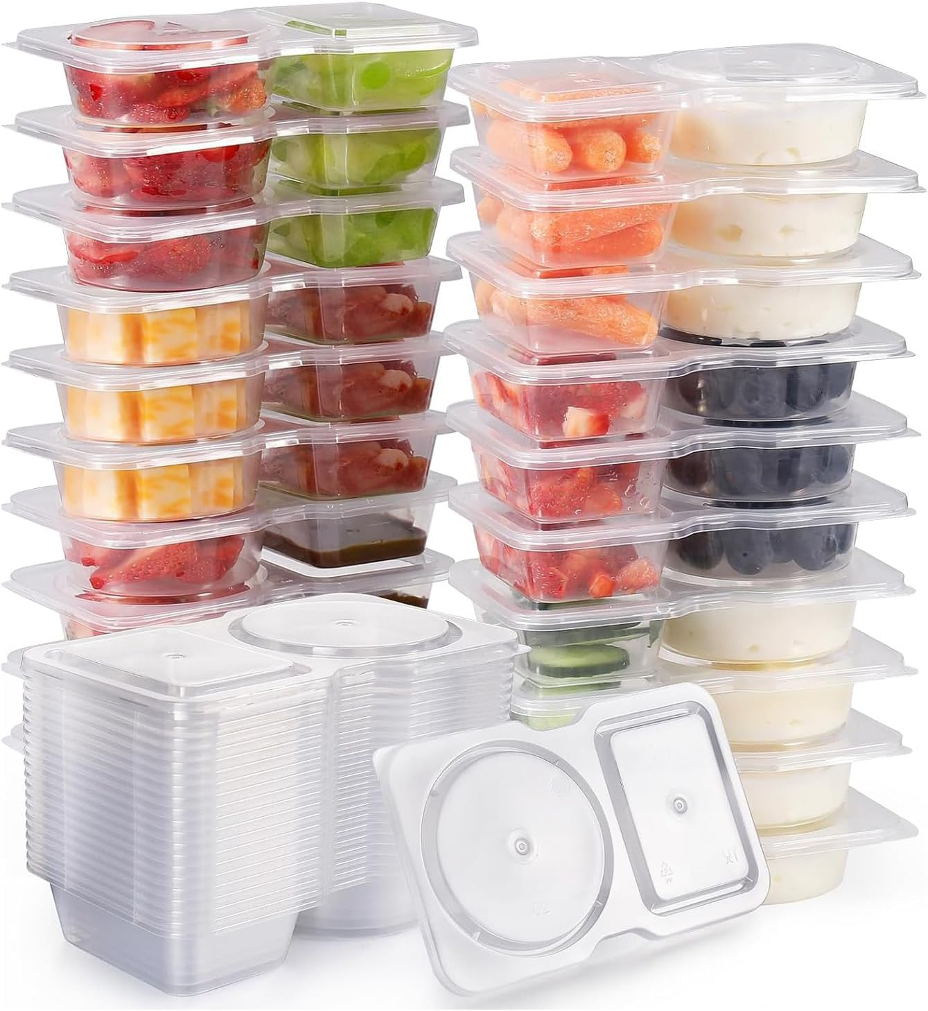 40PCS Reusable Snack Pack, Double Snack Containers with 2 Compartments, Food Container Box for Meal Prep, Salad Dressing, Dipping Sauce, Sampling, Travel Snacks image number 2