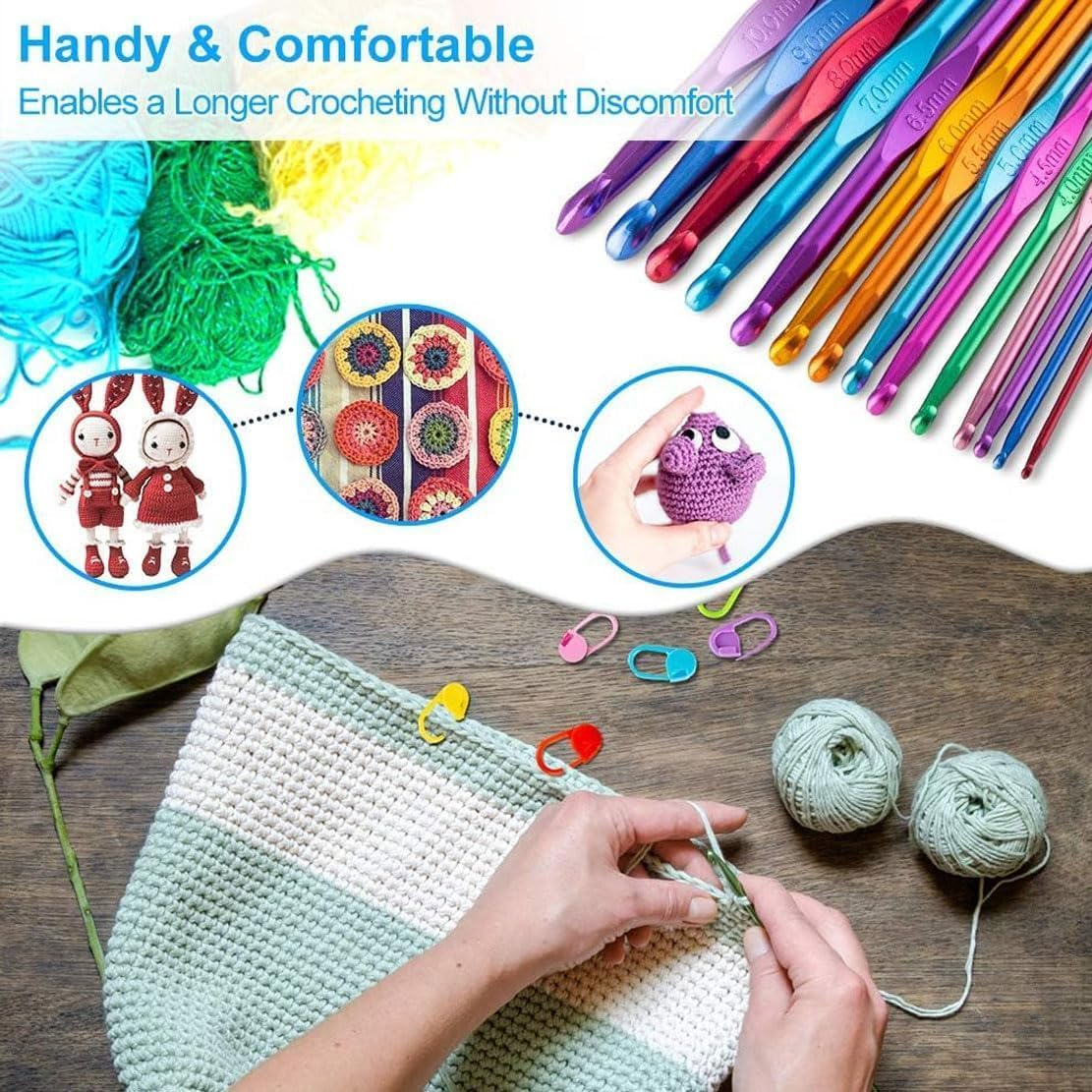 TOYSS Smooth Crochet Blanket Kit for Beginners, 1 Set with Aluminium Hooks, Storage Box, Stitch Markers, Needle Caps, Yarn, Traditional Style, Unisex, Kid